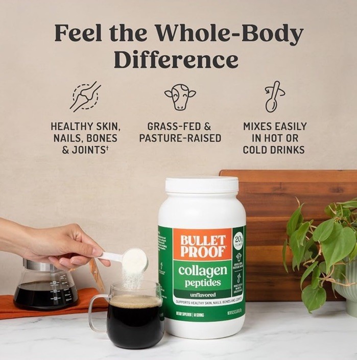 Bulletproof Collagen Peptides Powder Unflavored Grass Fed 24.3oz 60 Servings