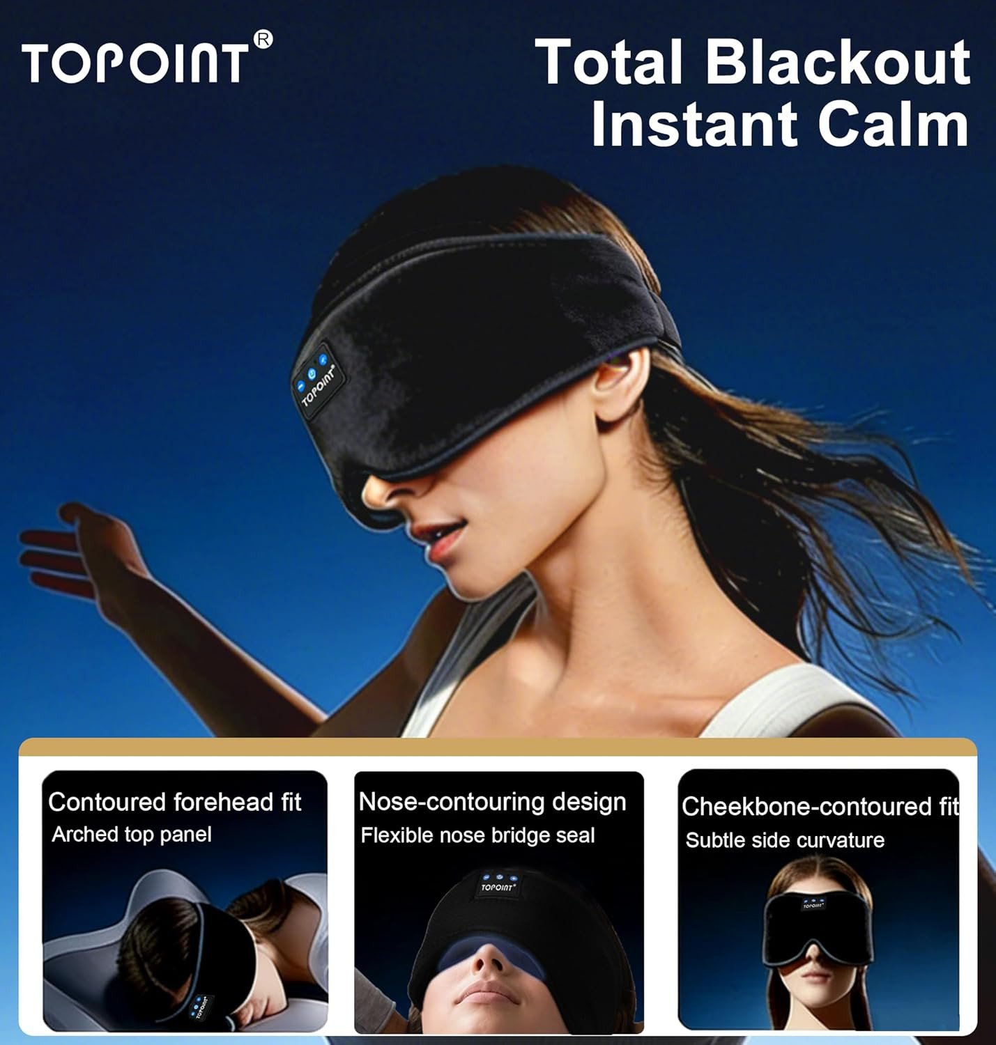 TOPOINT Sleep Mask with Headphones Bluetooth 5.4 Wireless, Sleep Headphones Earp