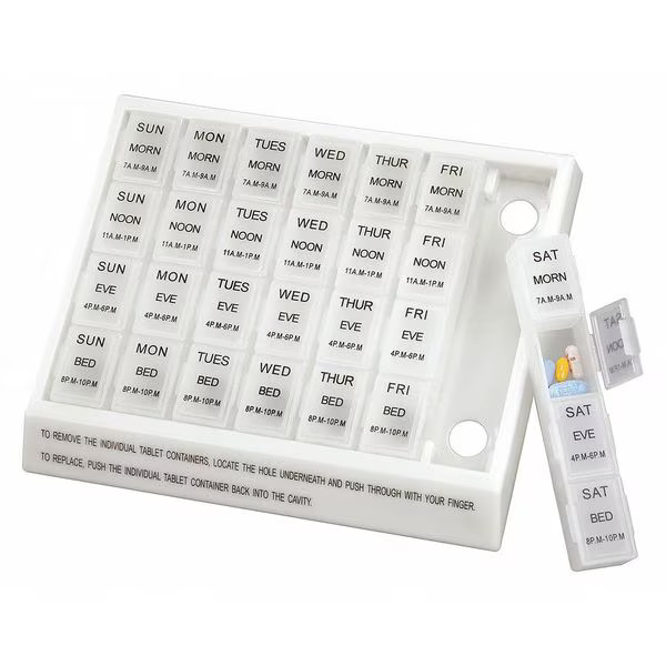Healthsmart Pill Organizer, 10 3/8 in L x 8 1/2 in W x 1 1/8 in H 640-8223-0000
