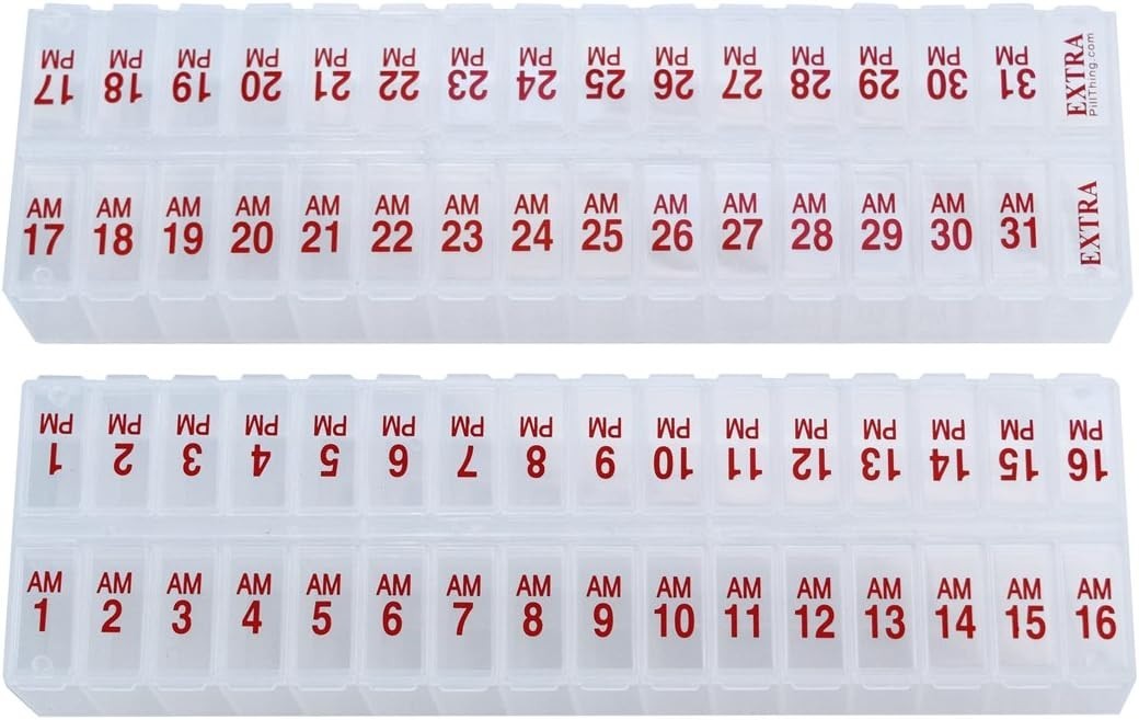 31 Day Twice-a-Day Monthly Pill Box Planner Set – AM & PM Medication Organizer