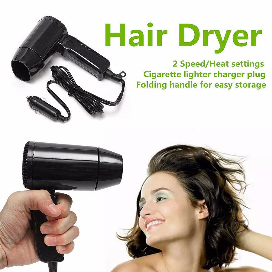 Portable 12V Car Hair Dryer Window Defroster Cigarette Lighter Plug Hot & Cold