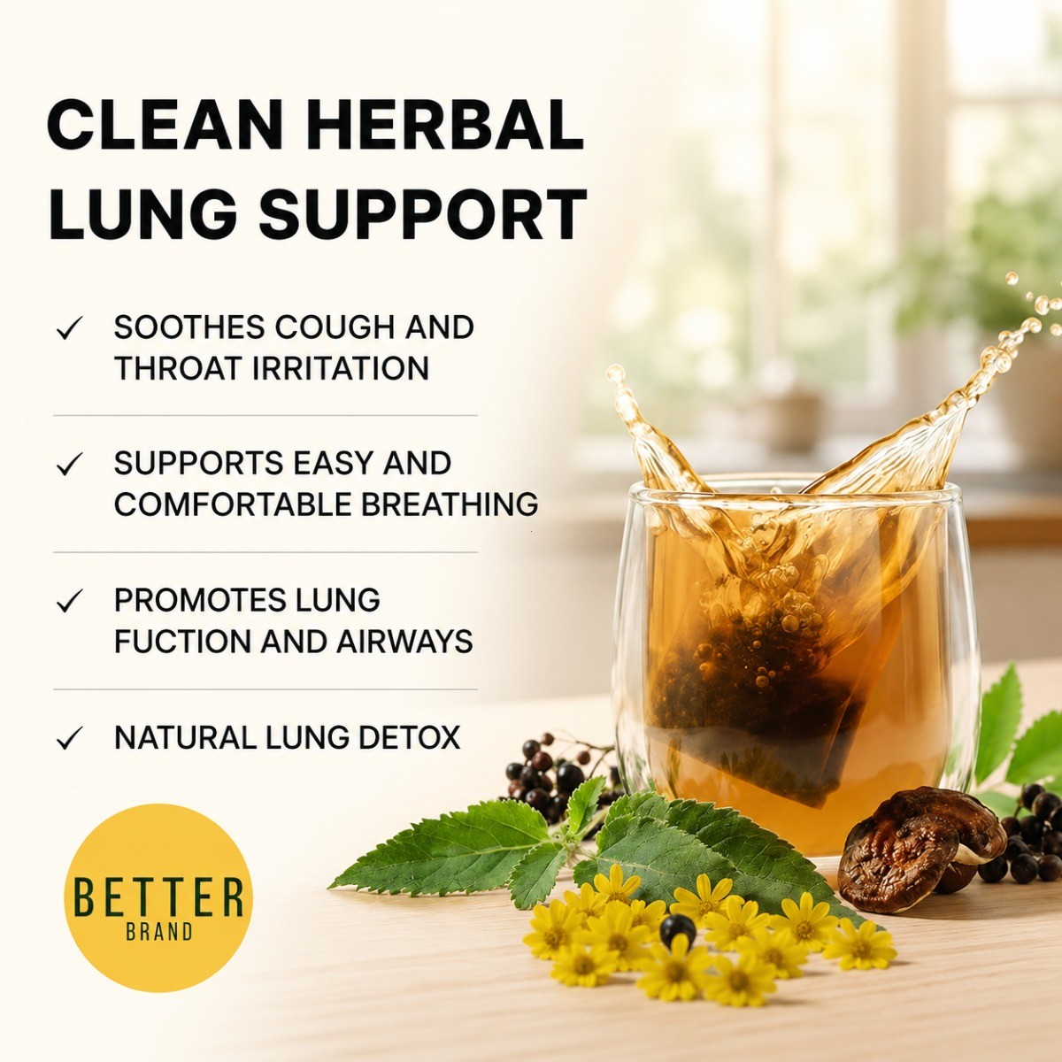 Betterbrand Lung Detox Tea, Natural Respiratory Relief with Mullein, 30 Tea Bags