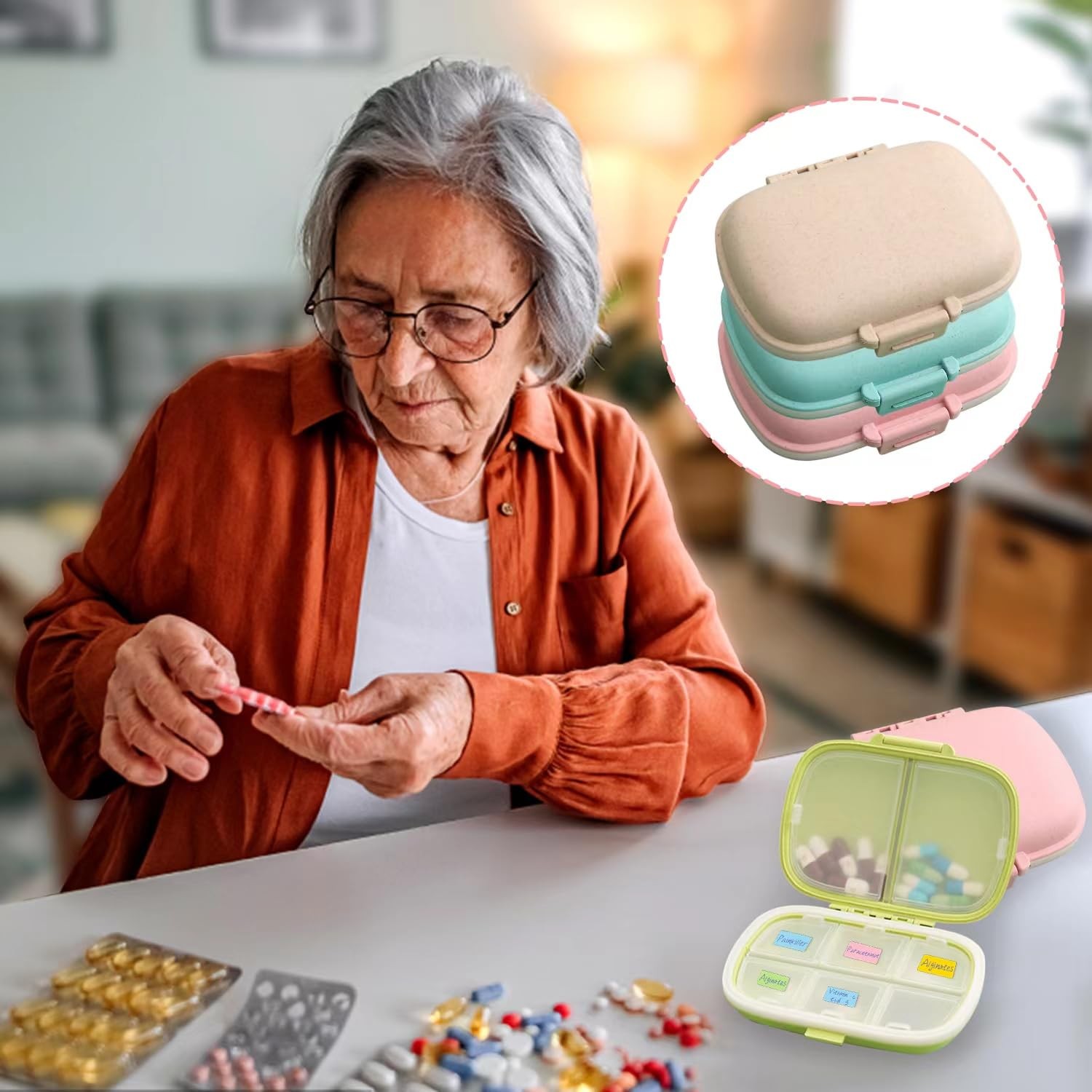 4 Pack Travel Pill Organizer,8 Compartments Weekly Box Moisture Proof B