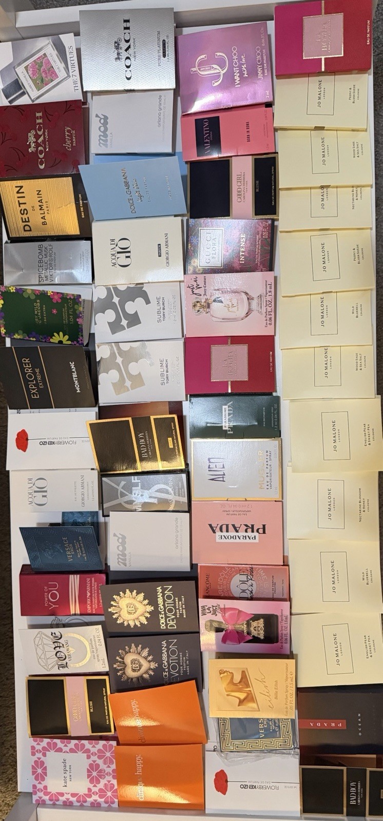 55 Assorted Spray Fragrance Samples Sample Size Lot Vials & Cards, Mixed Set