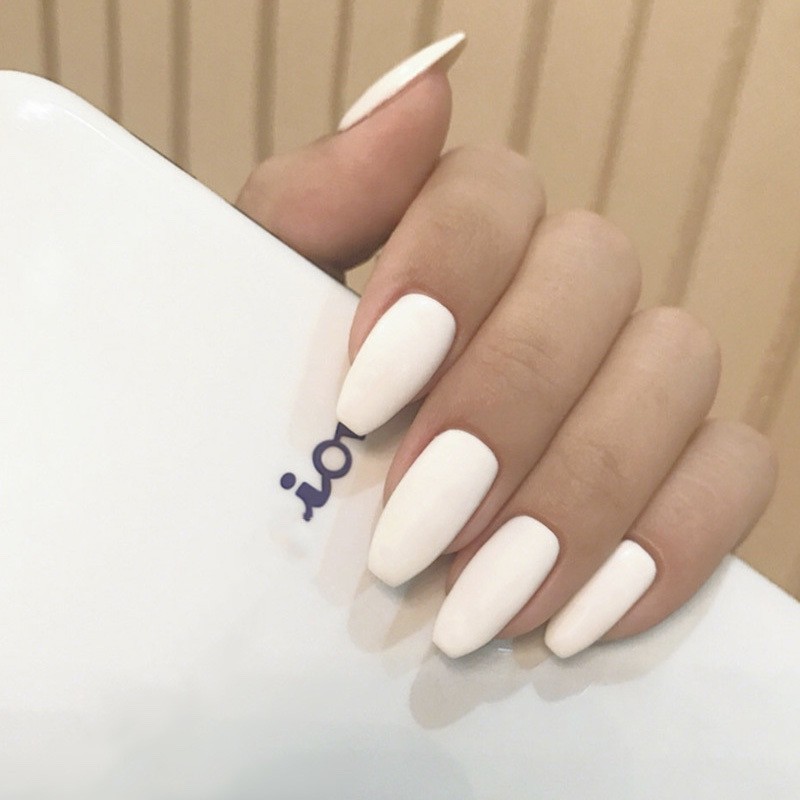 24PCS Matte White Press On Nail Medium Ballerina Full Cover False Nails Reusable