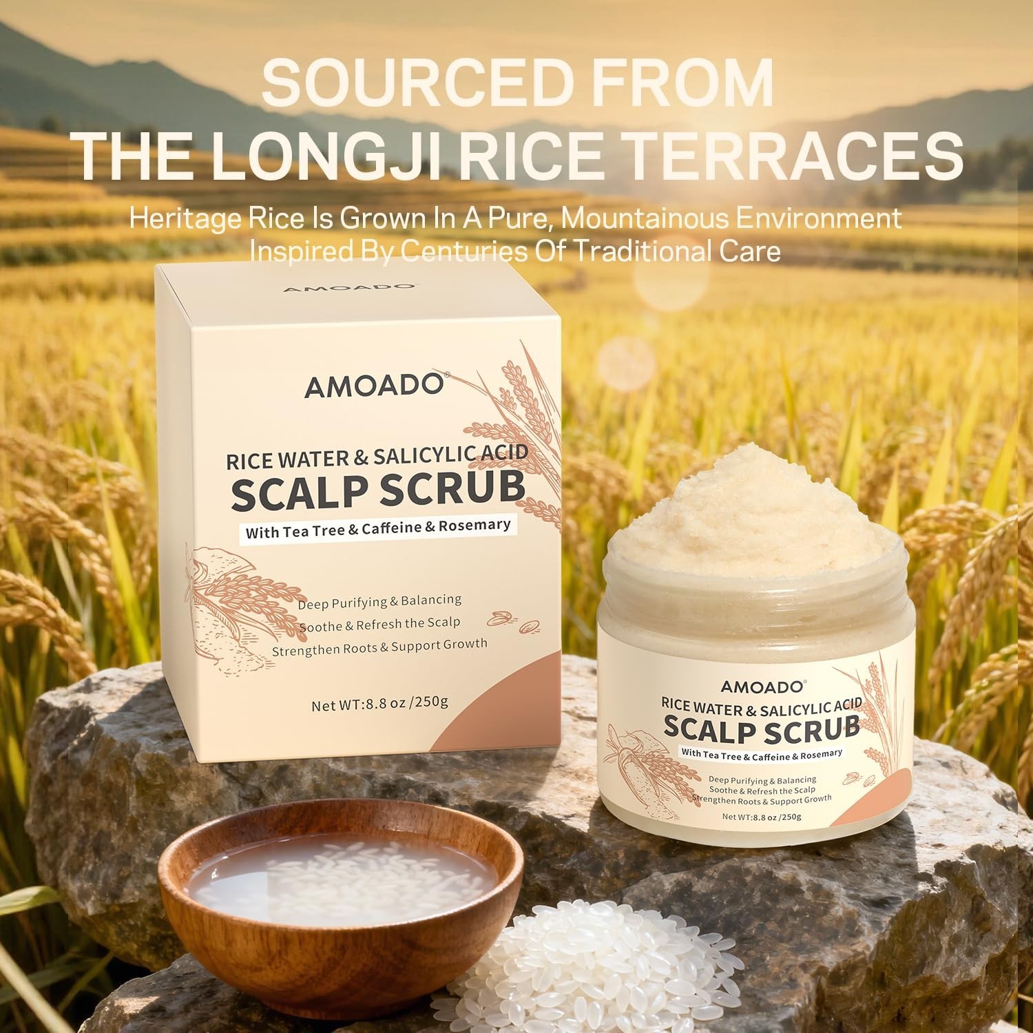 AMOADO Rice Water Scalp Scrub with Salicylic Acid(BHA), Tea Tree & Rosemary – Ge
