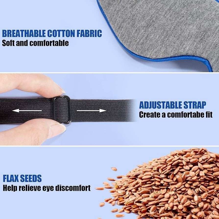 Flaxseed Heated Eye Mask for Dry Eyes, Moist Heat Compress, Reusable Design