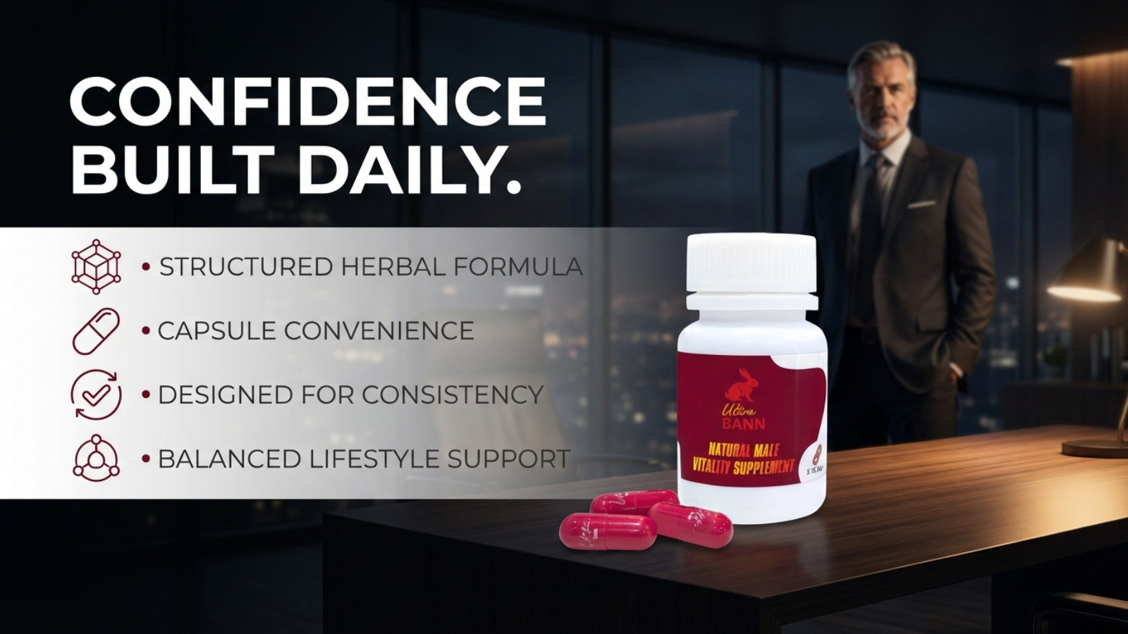 Ultra Bann Men’s Performance | 1 Cap = 2 Days | Premium 30-Day Formula 40+