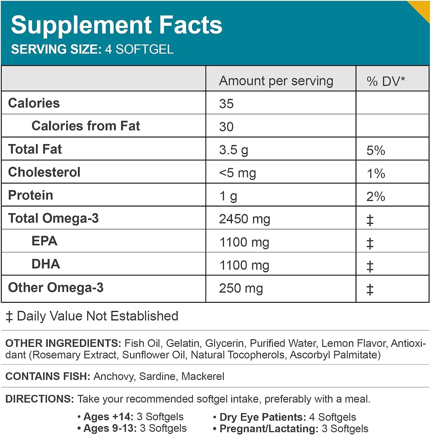 Omega 3 Fish Oil 1100mg DHA,1100mg EPA, Eye Brain Health Supplement,120 Softgels