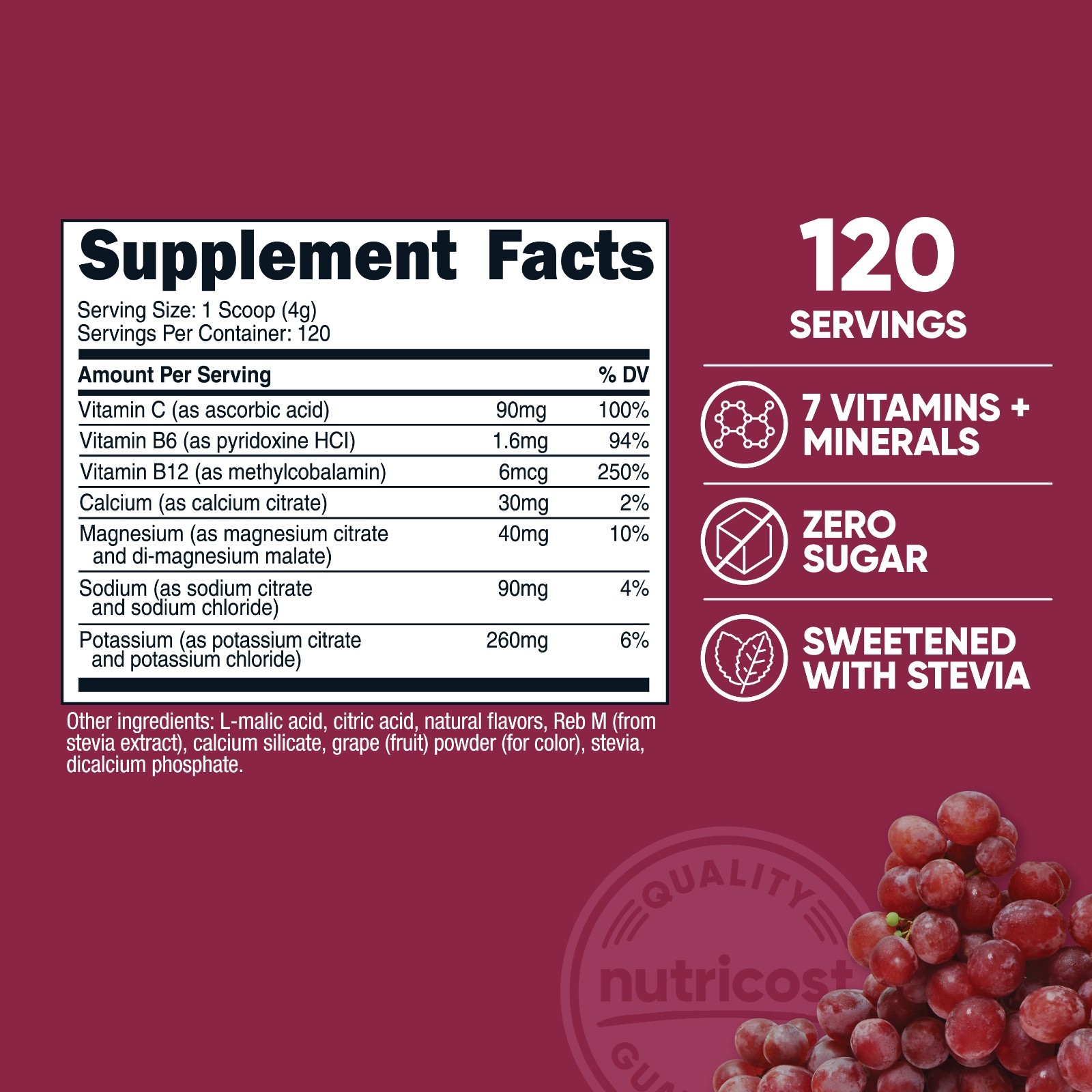 Nutricost Electrolyte Complex Drink Mix Powder (Grape) 120 Servings