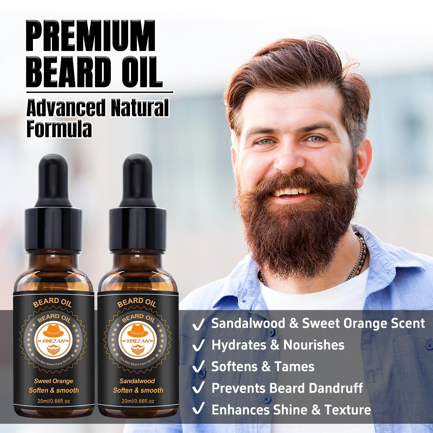 Beard Grooming Kit for Men with Oil Balm Wash Conditioner Dad Gift Set