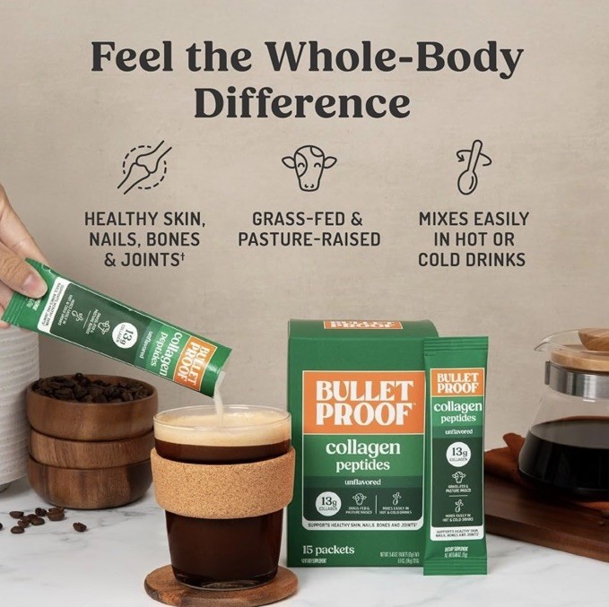 Bulletproof Collagen Peptides Unflavored Grass Fed Powder 15 Packets 13g