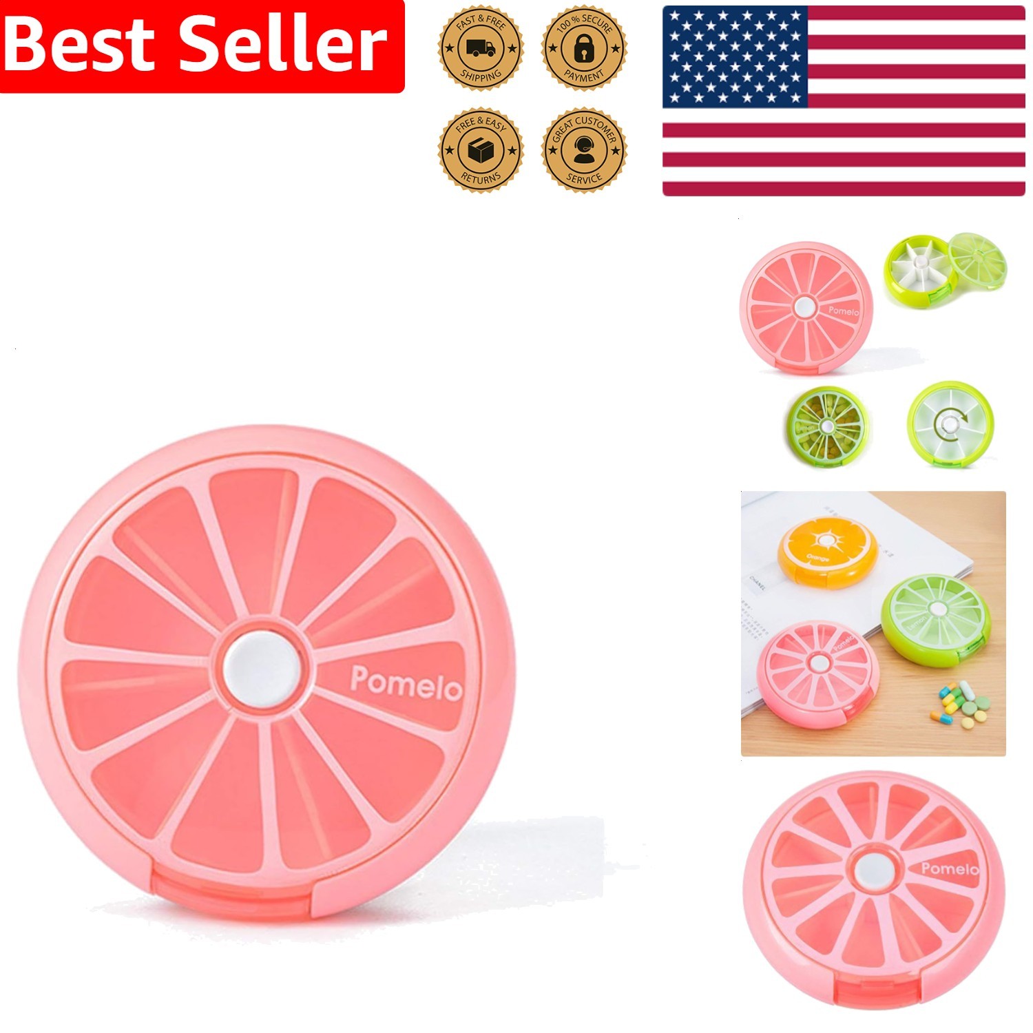 Large Pill Organizer Box 7 Day Rotatable Medicine Daily Portable Dust-proof Case