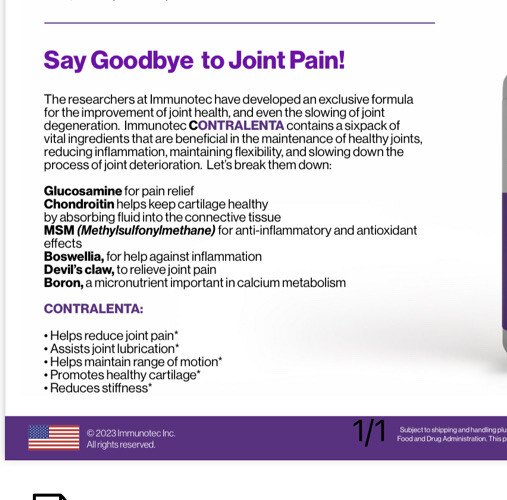 Immunocal Contralenta Glucosamine MSM Chodroitin Joinhealth 90 Pills