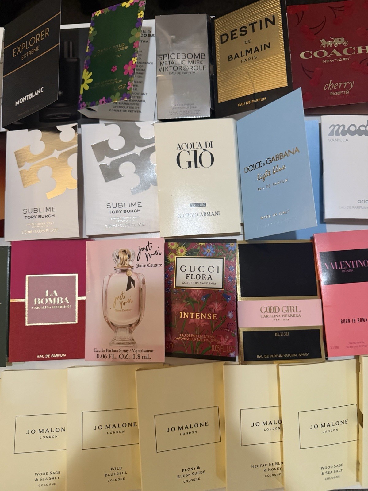55 Assorted Spray Fragrance Samples Sample Size Lot Vials & Cards, Mixed Set