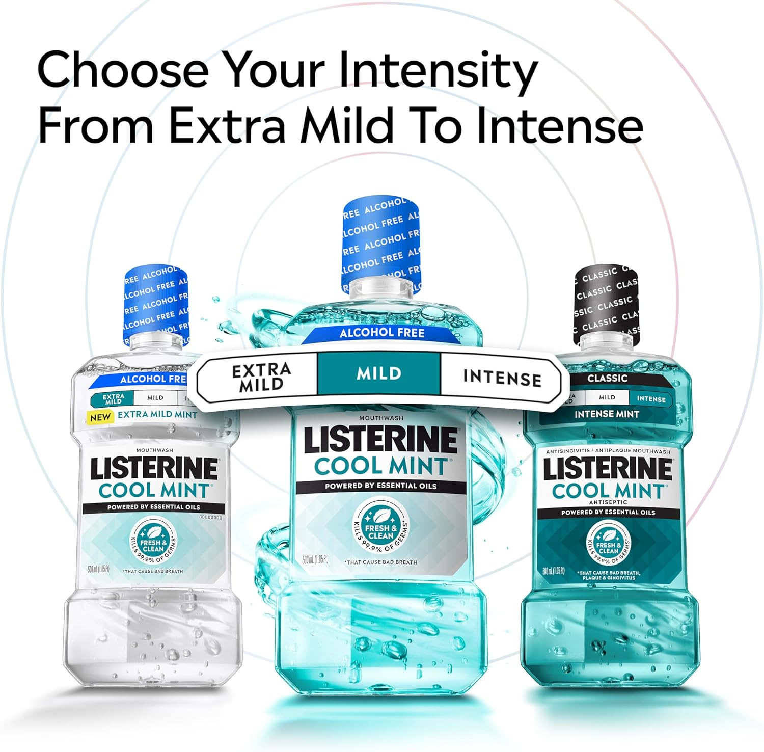 Cool Mint Alcohol-Free Mild Mouthwash, Oral Rinse Kills 99.9% of Germs