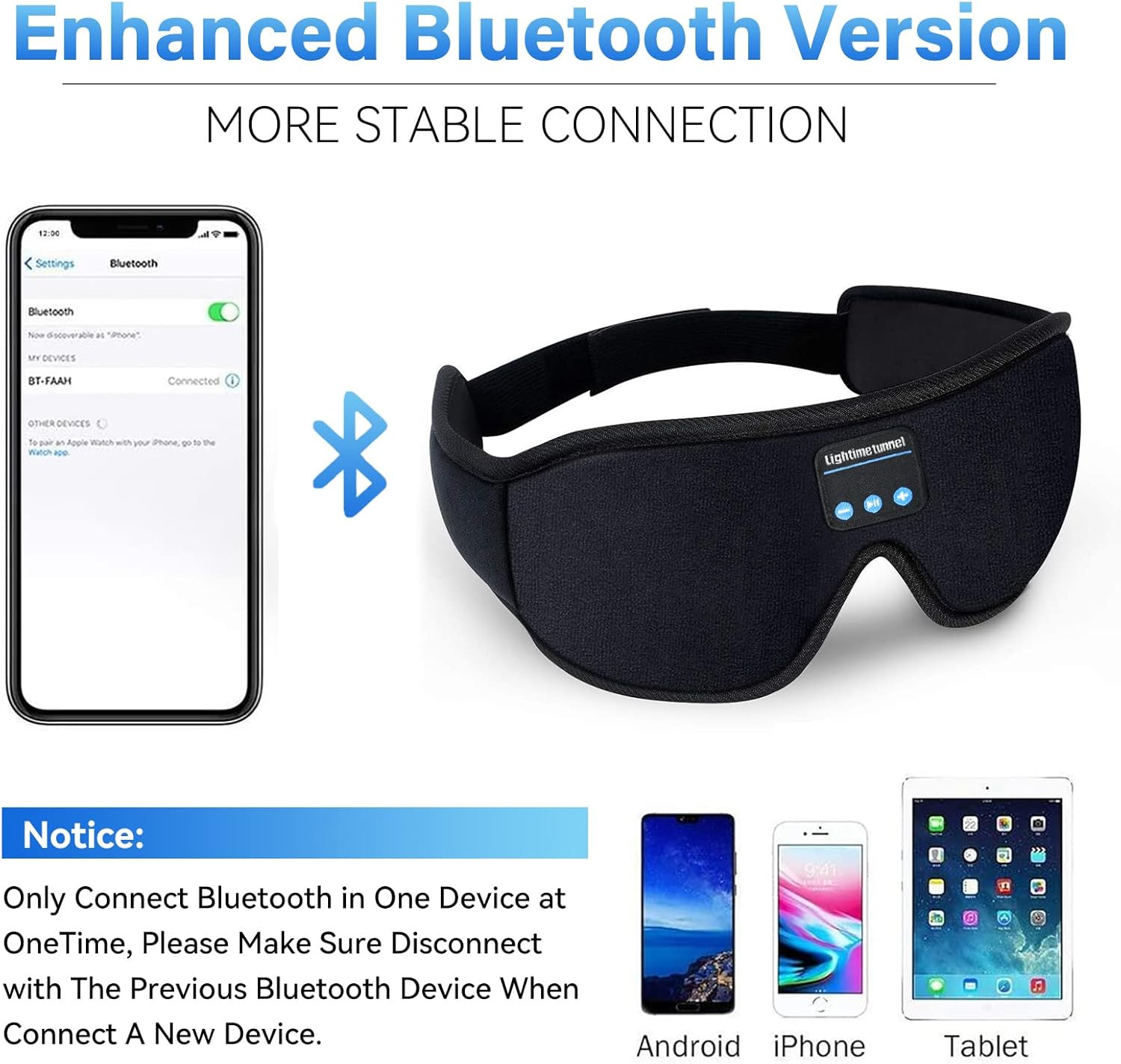 Sleep Headphones, Bluetooth 5.0 Wireless 3D Eye Mask, Lightimetunnel Washable Sl