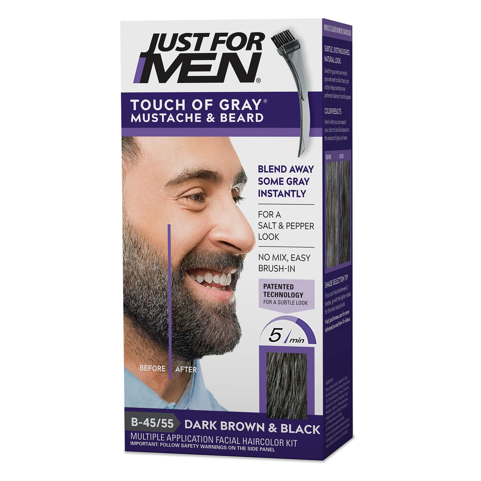 Touch of Gray Mustache & Beard, Beard Coloring for Gray Hair with Brush for E…