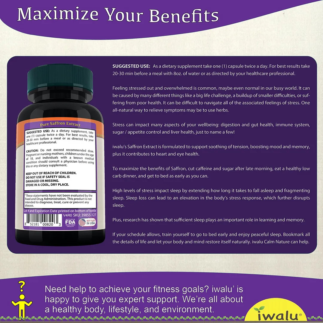 30 Mg Saffron | Best Supplement Capsule Pill Men Women FREE SHIP