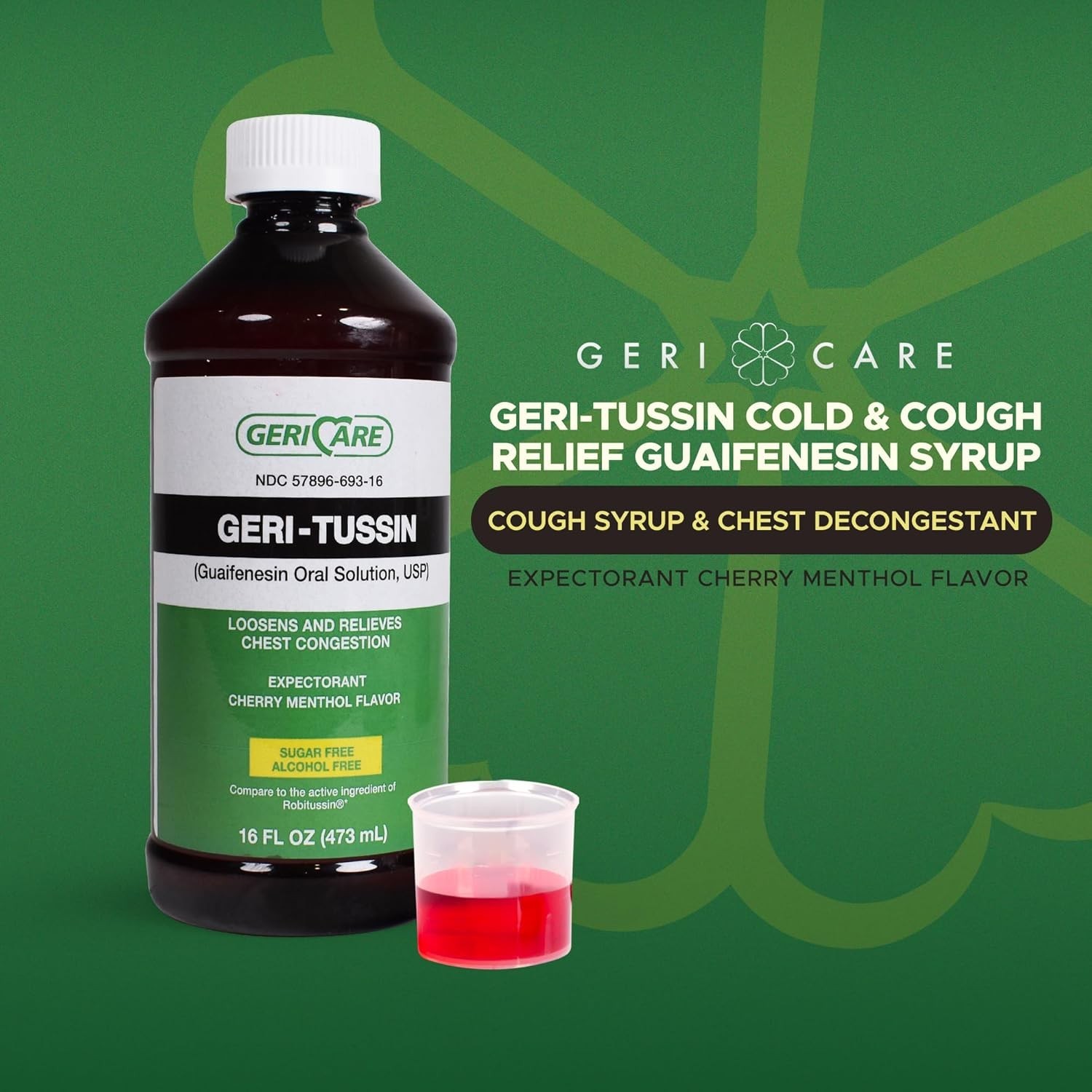 5 Pack Geri Care Geri Tussin Guaifenesin Strength Expectorant Syrup 100 mg 16 oz