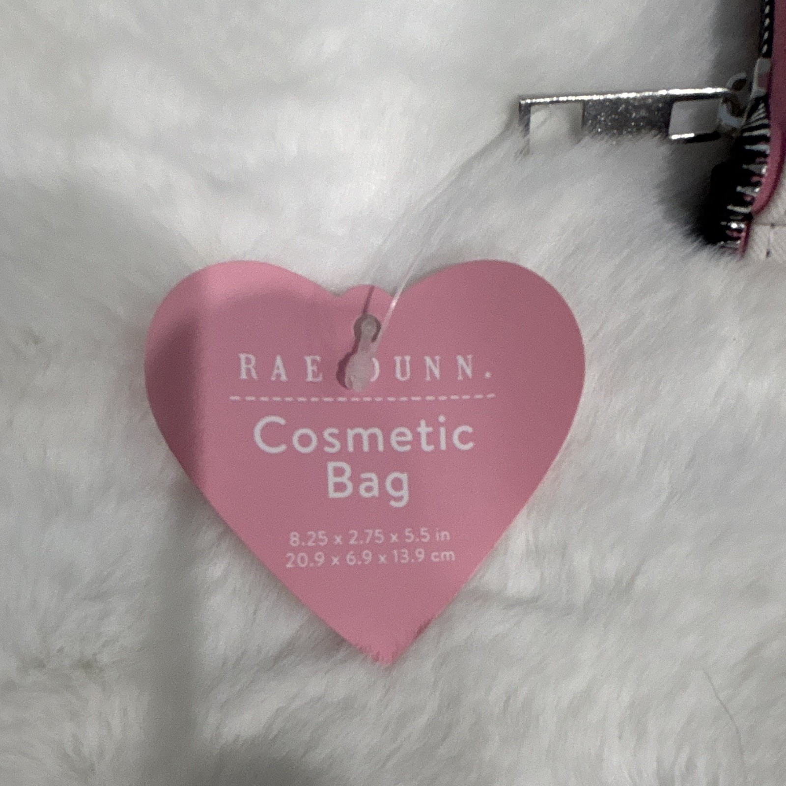 Rae Dunn Swipe Right Makeup Bag White/Pink Zipper Pouch 8.25×2.75×5.5″