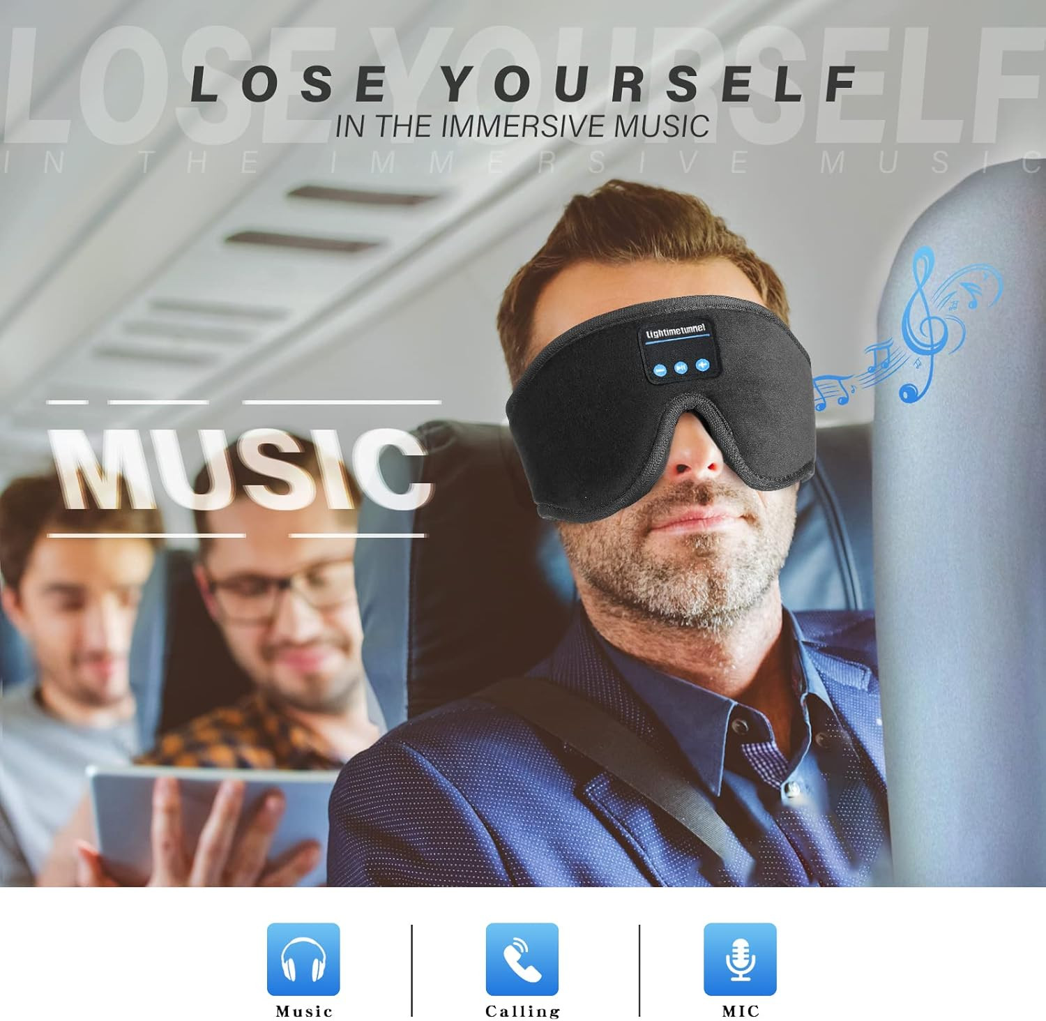 Sleep Headphones, Bluetooth 5.0 Wireless 3D Eye Mask, Lightimetunnel Washable Sl