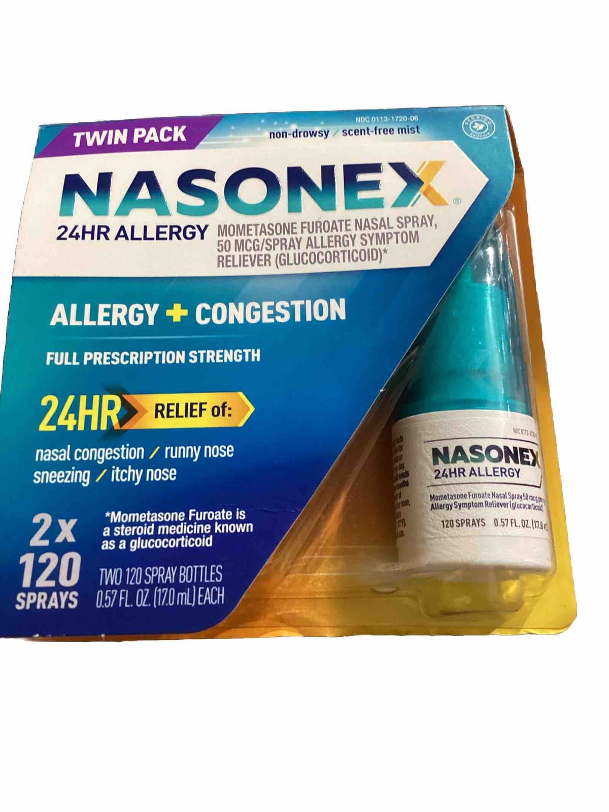Nasonex 24 Hour Allergy + Congestion Twin Pack 2X120 =240 Sprays Exp: 4/2027