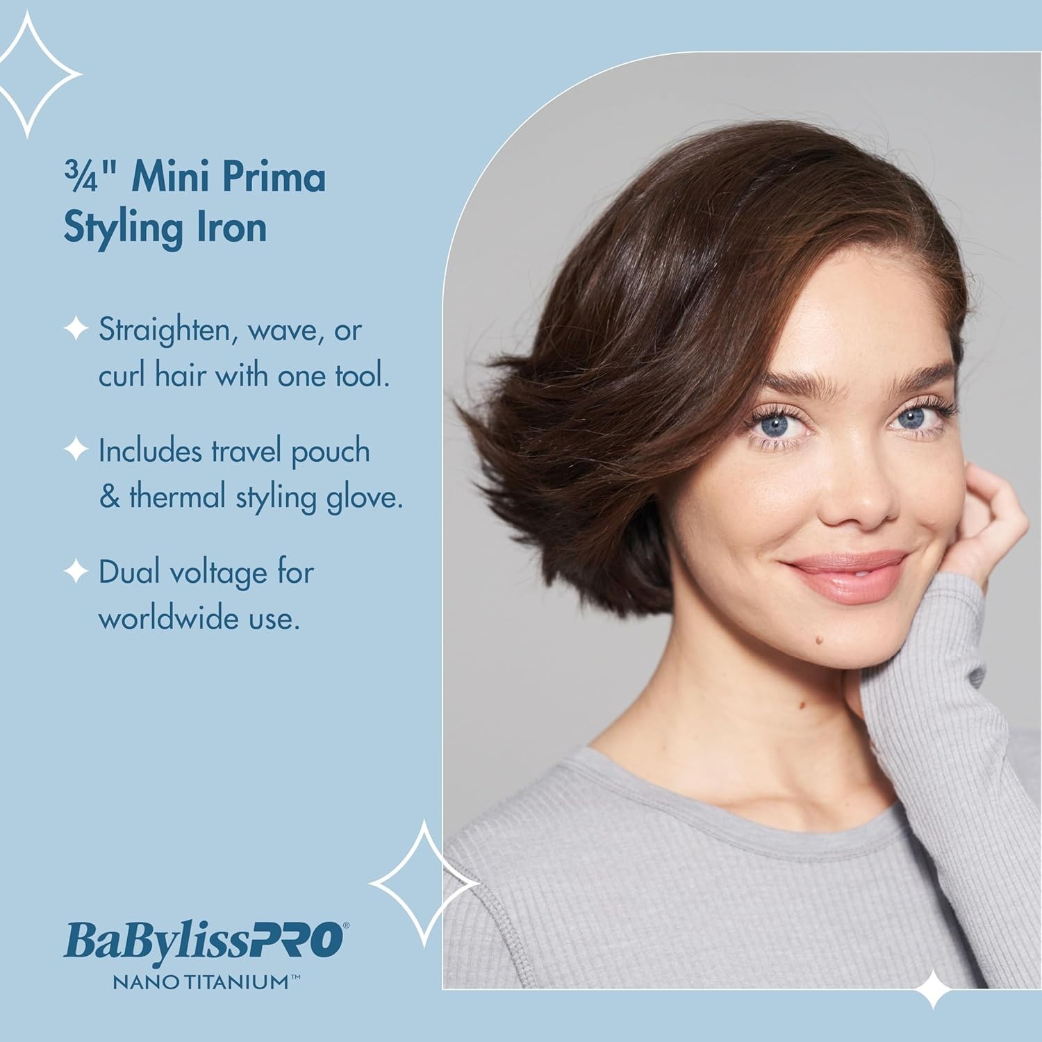 Prima 2000 Mini Nano Titanium 3/4″ Iron – Fast Heat, All Hair Types, Pouch