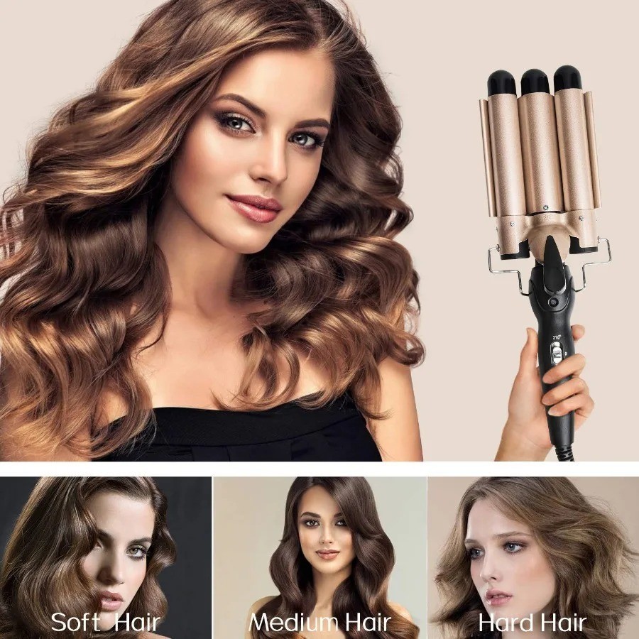 1 Inch 3 Barrel Curling Iron Ceramic Tourmaline Hair Waver LCD Display