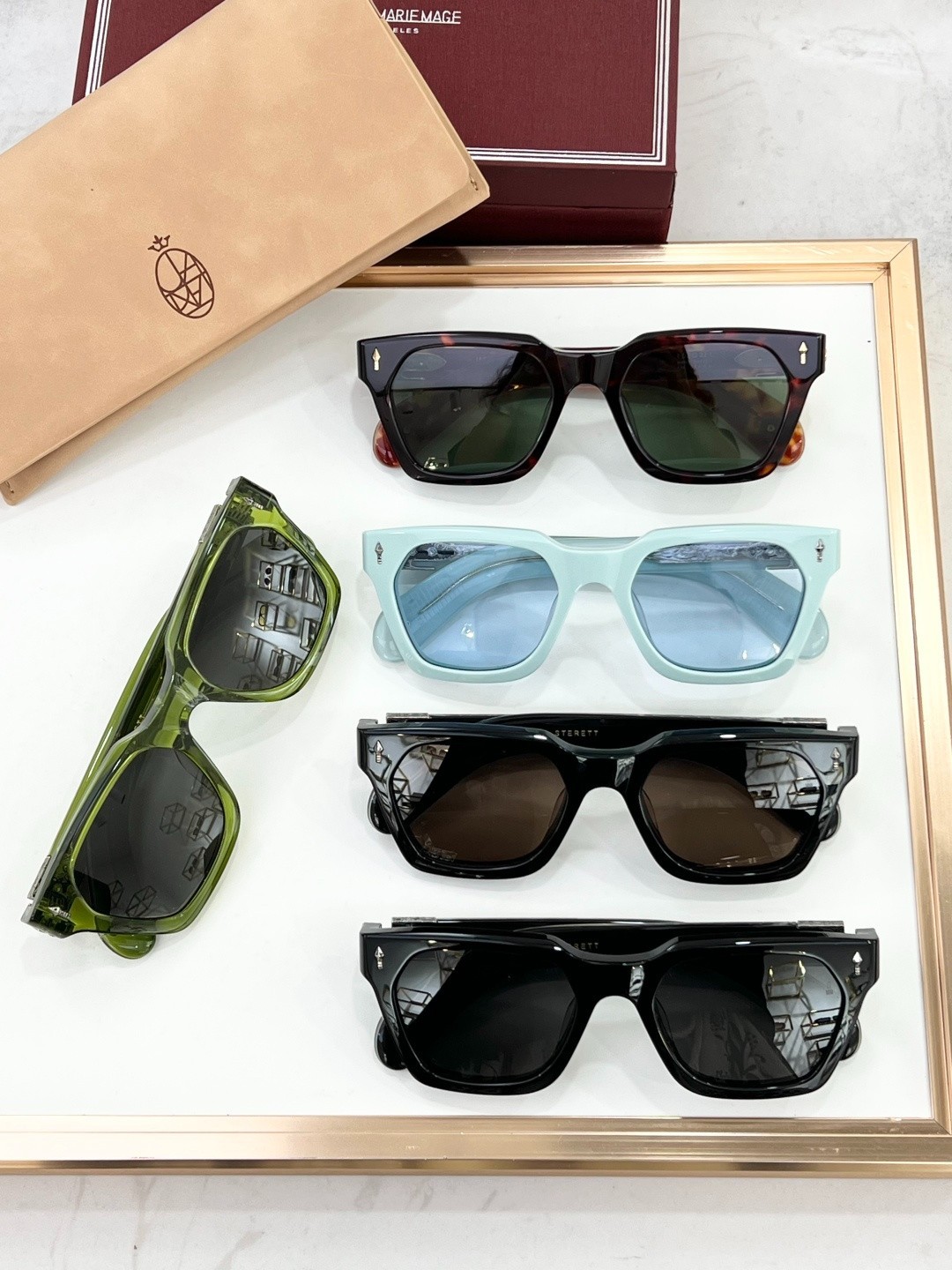 JACQUES MARIE MAGE Sterett Sunglasses Dark Havana Green Lens Turquoise Inlay