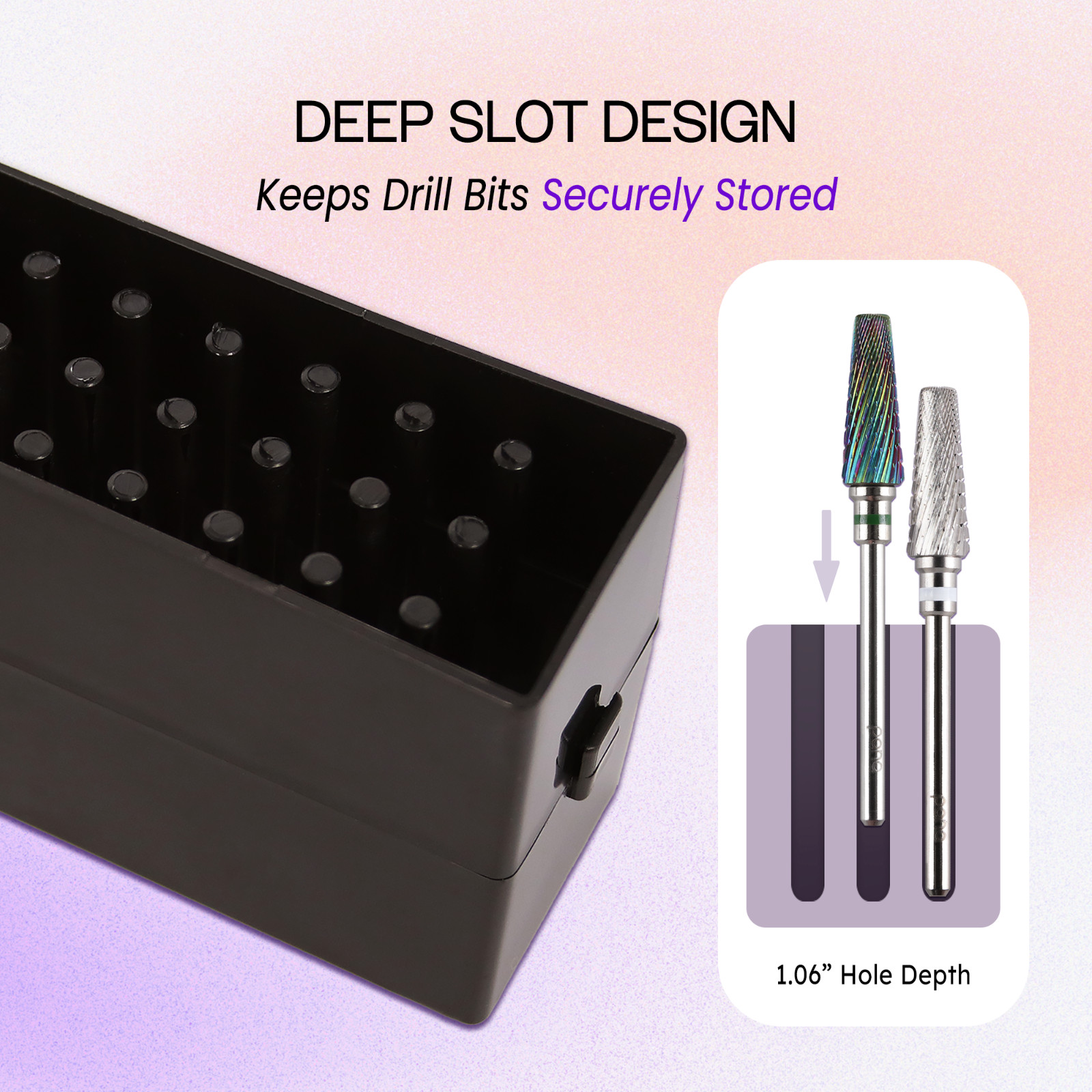 PANA 30 Holes Pink Nail Drill Bits Display Holder – Dust Proof Organizer