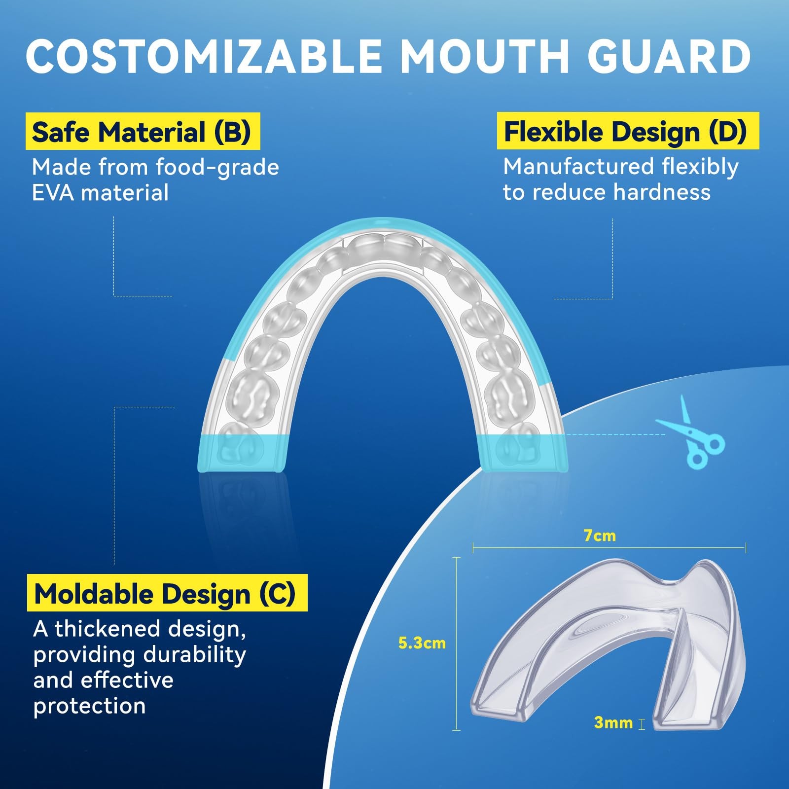 Mouth Guard for Grinding Teeth at Night: Moldable Dental 1.8*2.4 in, Clear