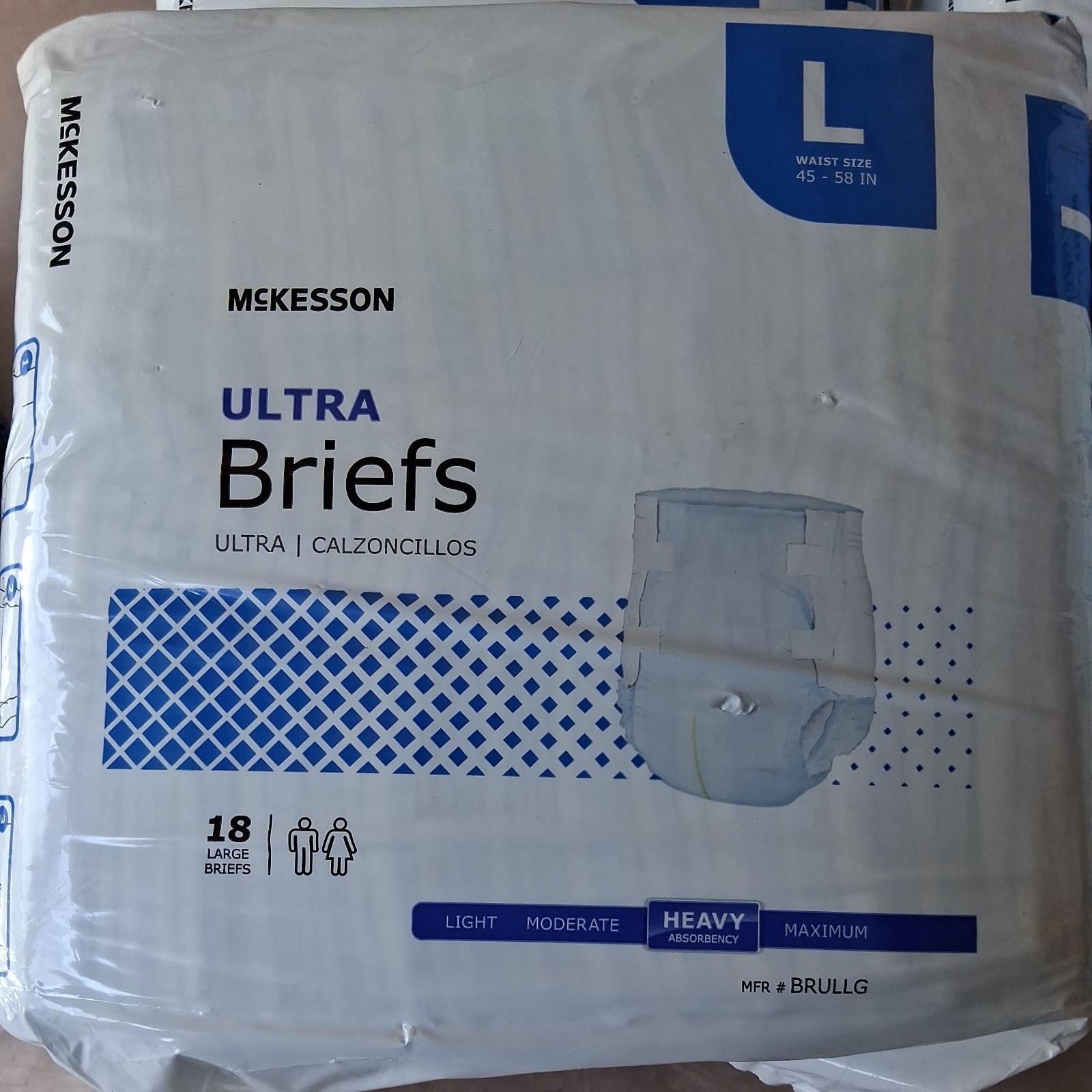 Lot of 4 New 18 count Mckesson Ultra Briefs Large Unisex waist 45-58 inches
