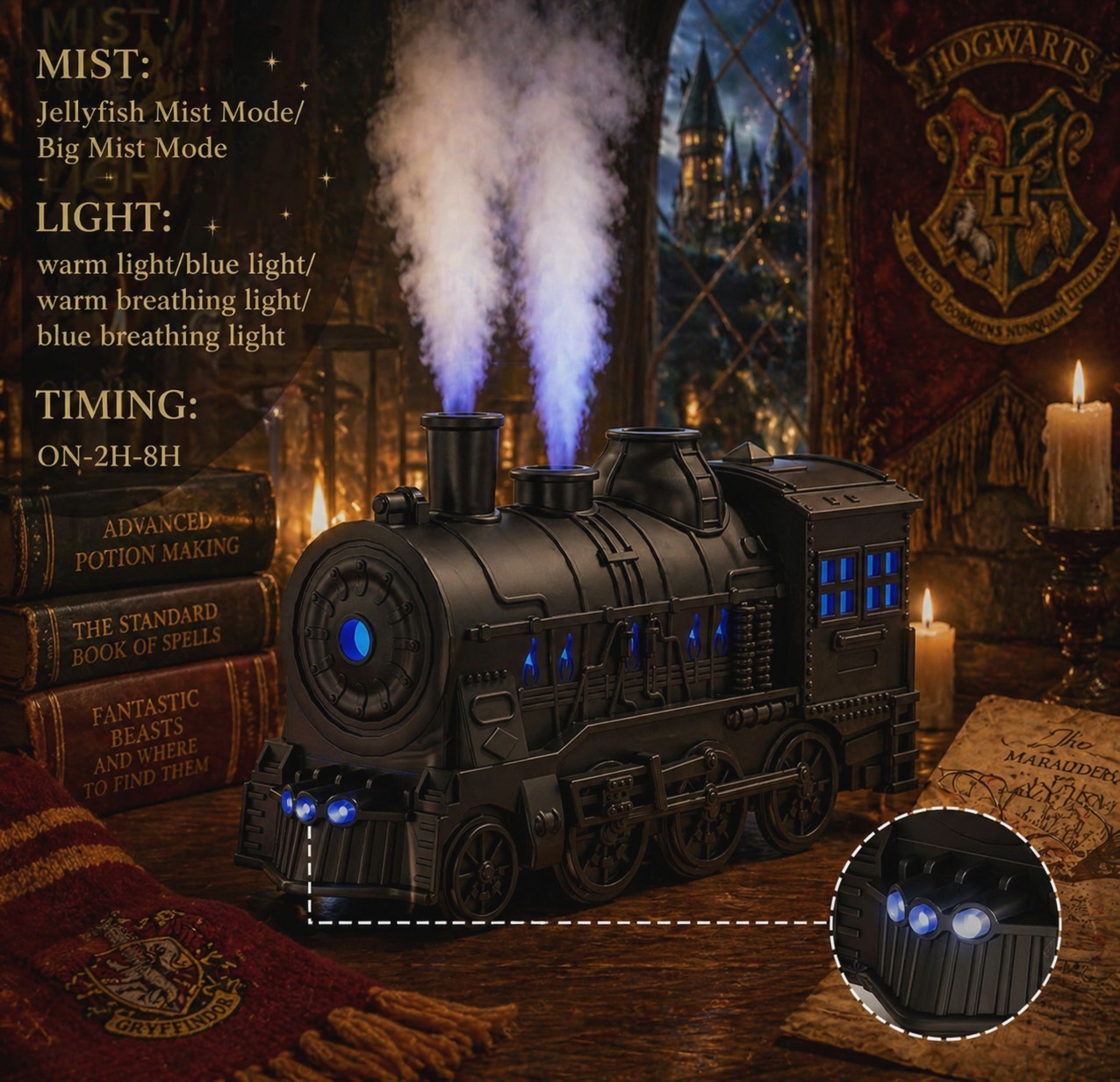 Train Shaped Diffuser (300ML) Essential Oil Diffuser, Mist Humidifier, Black