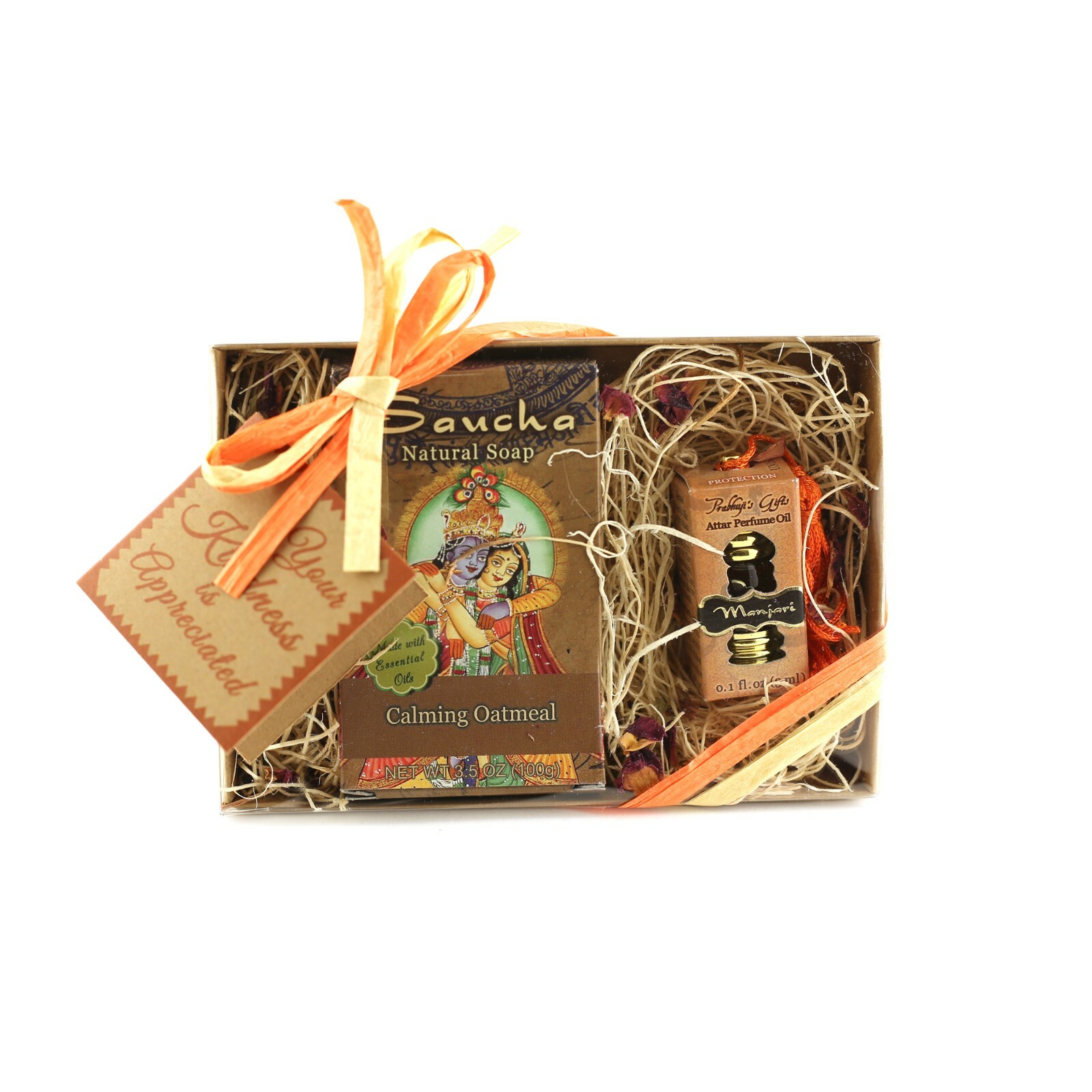 Gift Set – Saucha Bar Soap ‘Calming Oatmeal’ and Attar Oil ‘Manjari’