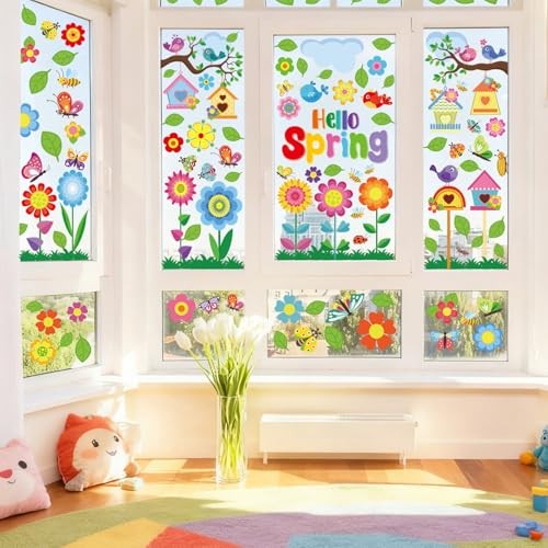 Vibrant Spring & Summer Window Clings – 9 Sheets 127PCS Classroom Spring