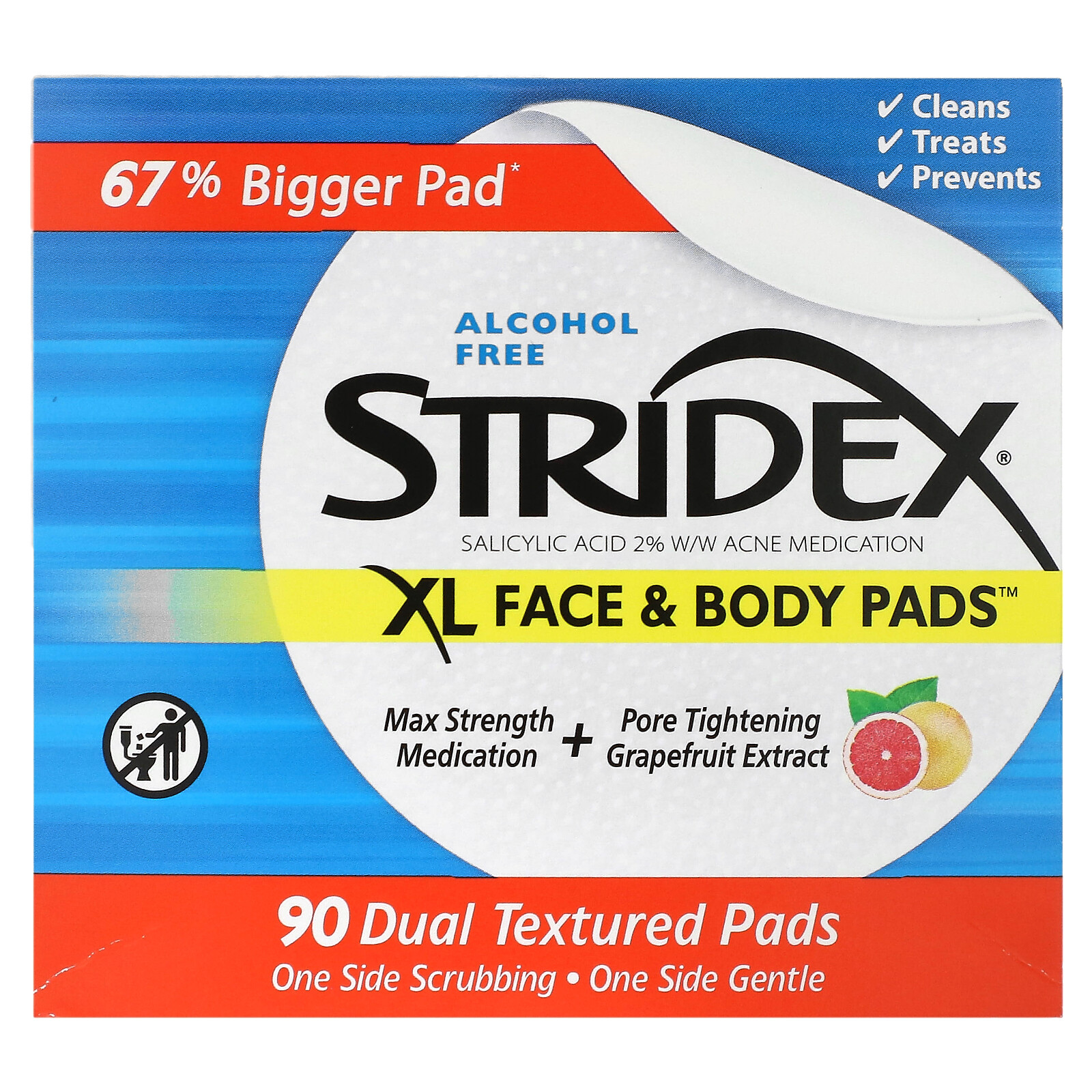 XL Face & Body Pads, Alcohol Free, 90 Dual Textured Pads