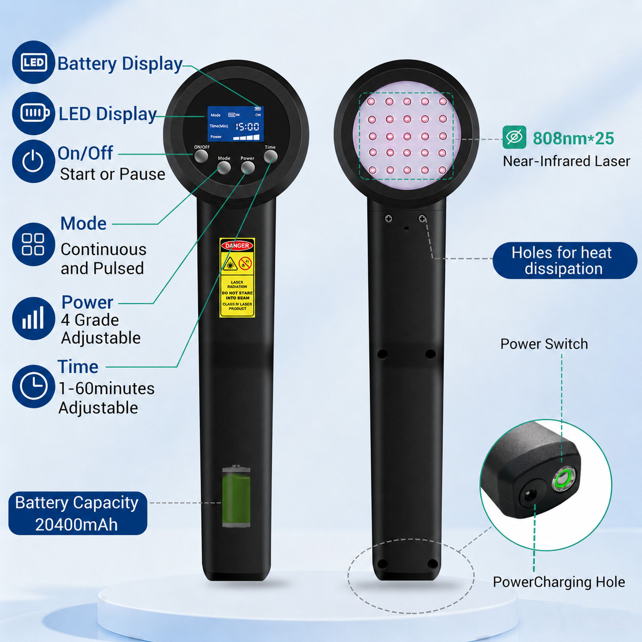 10W 808nm Rechargeable Handheld Laser for Pain Management and Physical Therapy
