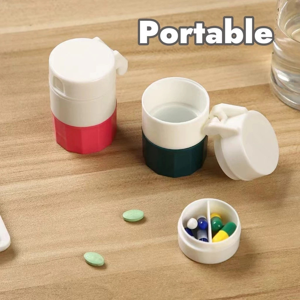 Pill Crusher Cutter and Grinder Combo with Drinking Cup Storage by easycare