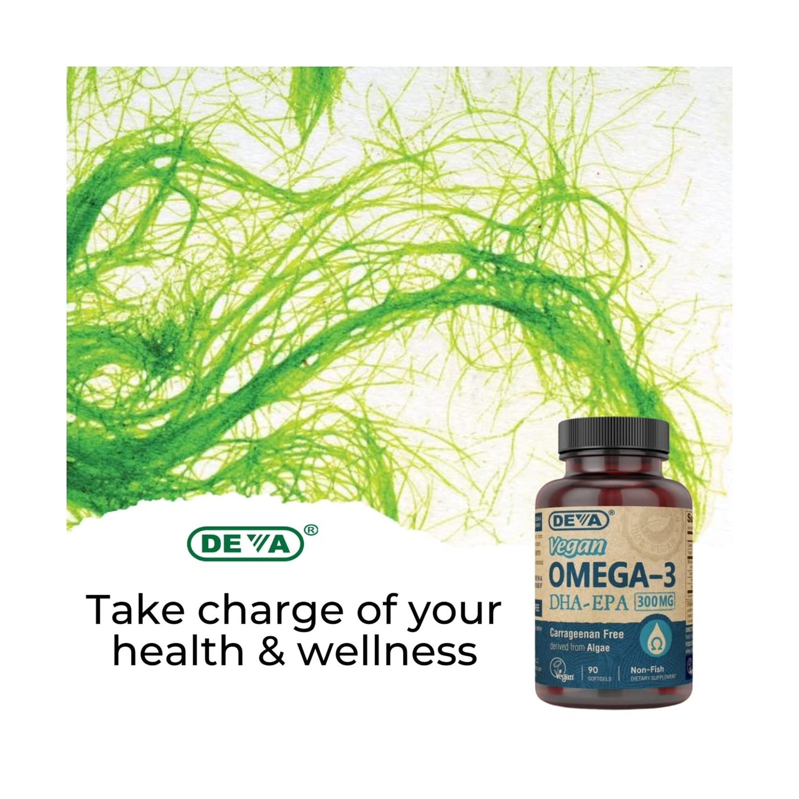 DEVA Vegan Omega-3 DHA EPA Supplement Once-Per-Day Softgel 300 MG – Carrageen…