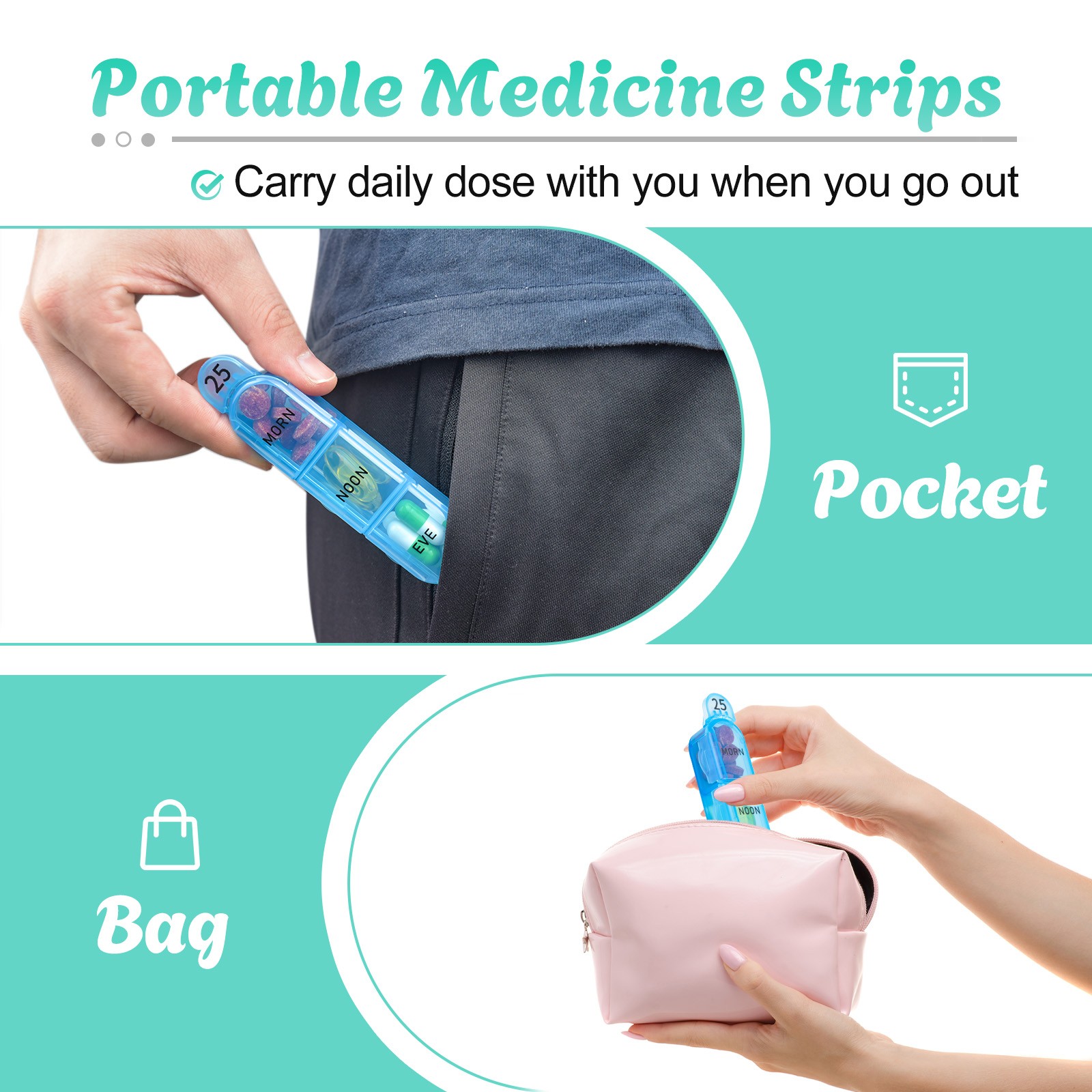 Monthly 3 Times a Day Pill Organiser 32 Compartments Detachable 31-Day BPA Free