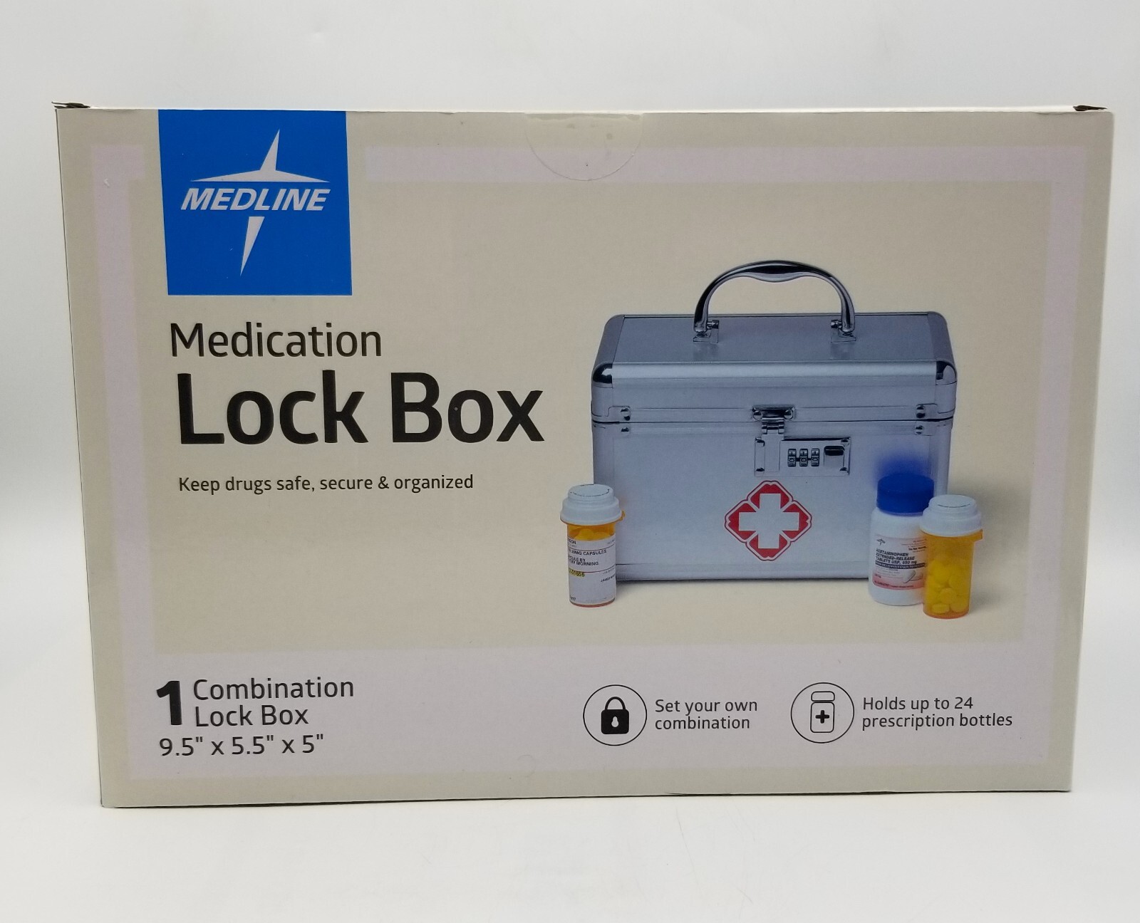 Medline Medication Lock Box Programmable Combination & Removable Tray Holds 24