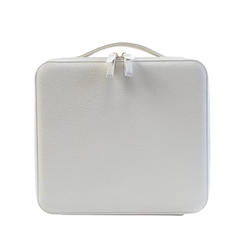Hard Shell Makeup Brush Bag with Mirror & Dust-Proof Film, Professional Beige