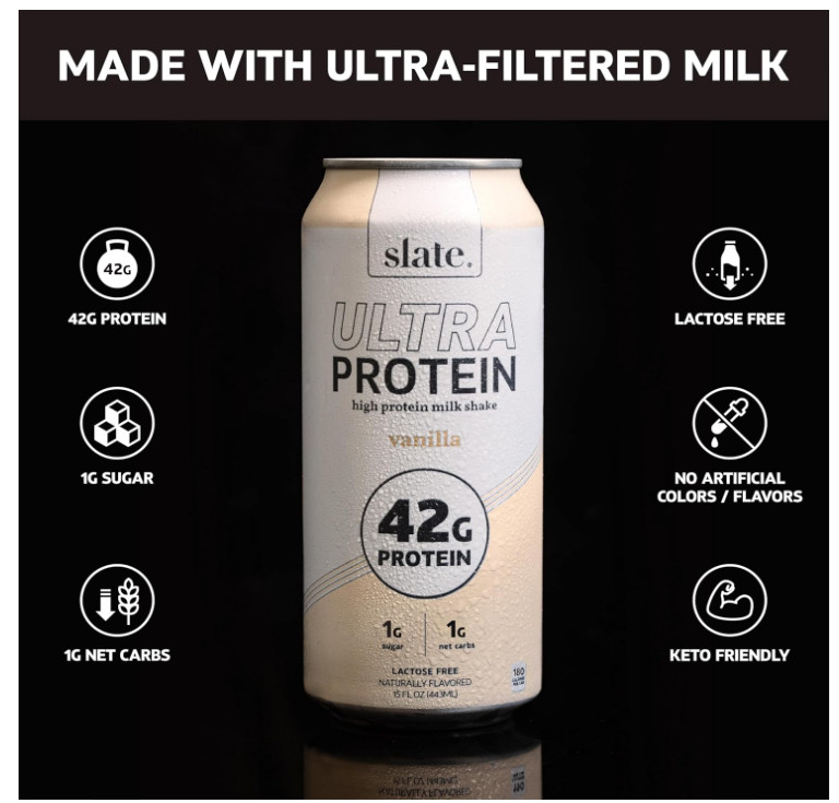 Slate Milk Ultra Protein Shake Vanilla 42g 15oz 12 Pack Low Sugar