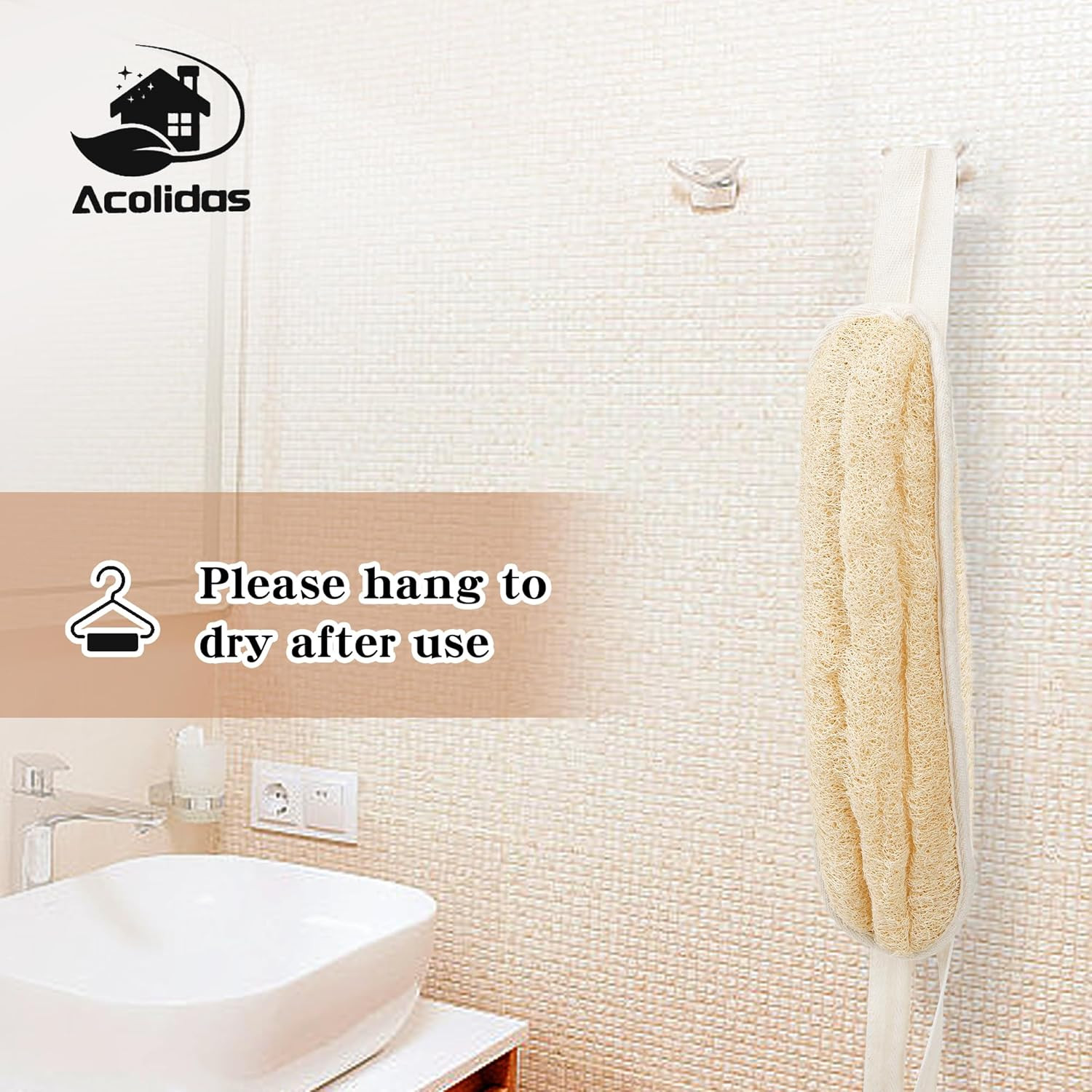 Natural Loofah Back Scrubber Long Loofa for Shower Bath with Handles Exfoliating