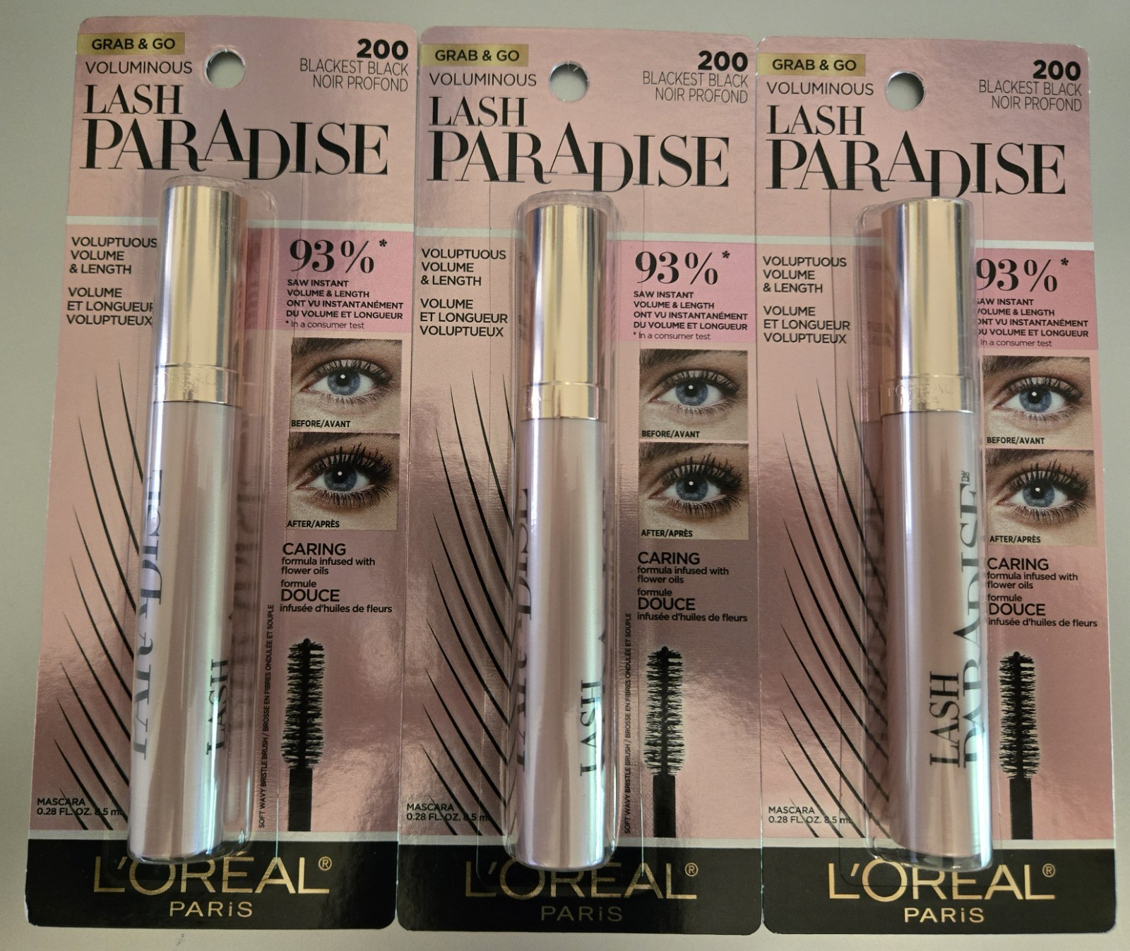 L’Oréal Lash Paradise Mascara Blackest Black 200 Voluminous 3 Pack NEW