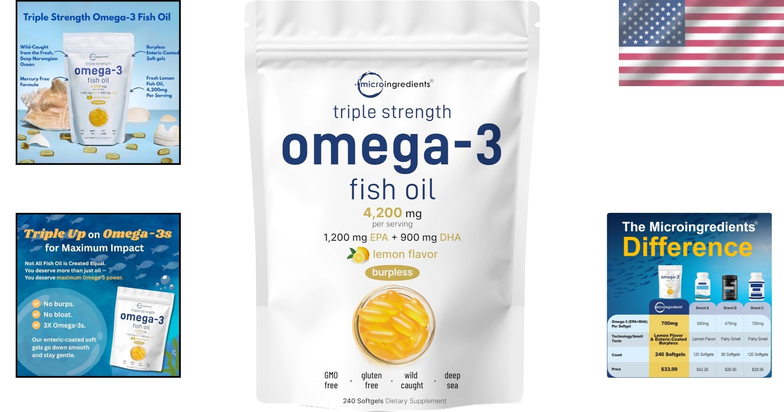 Burpless Omega 3 Fish Oil 4200mg – EPA 1200mg + DHA 900mg