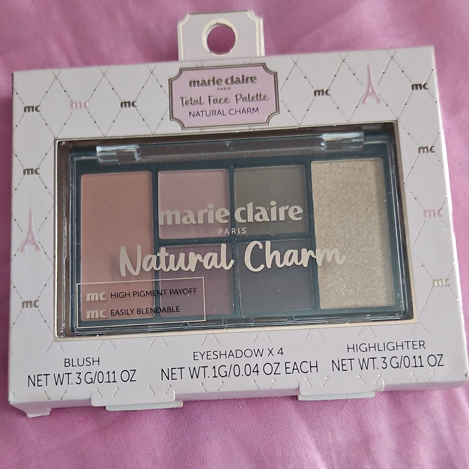Marie Claire Paris Total Face Palette Natural Charm 6pc Blush/Eyeshadow/Highlig…