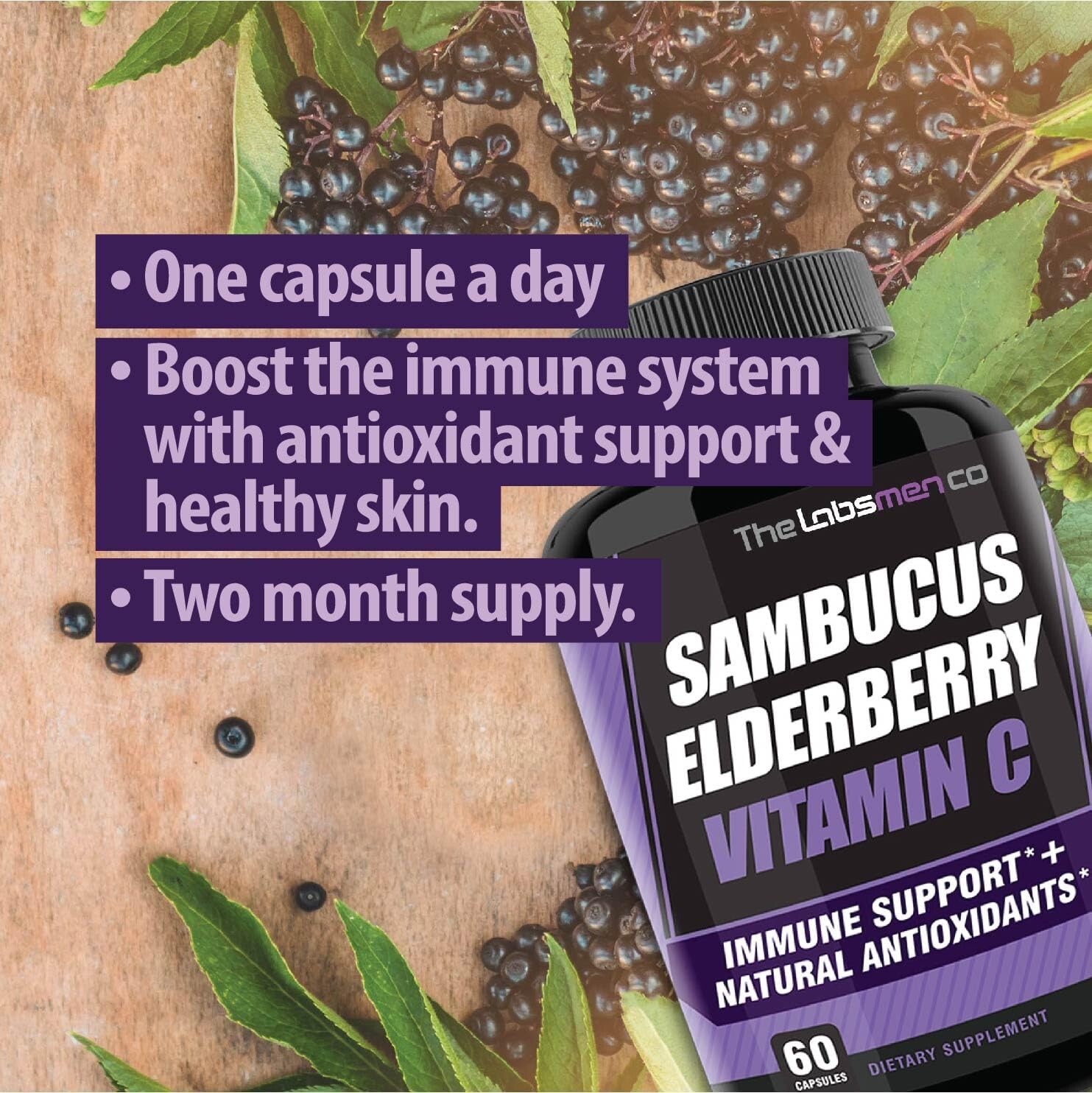 USA Black Sambucus Elderberry Antioxidant Zinc Vitamin C Extra Strength Immune