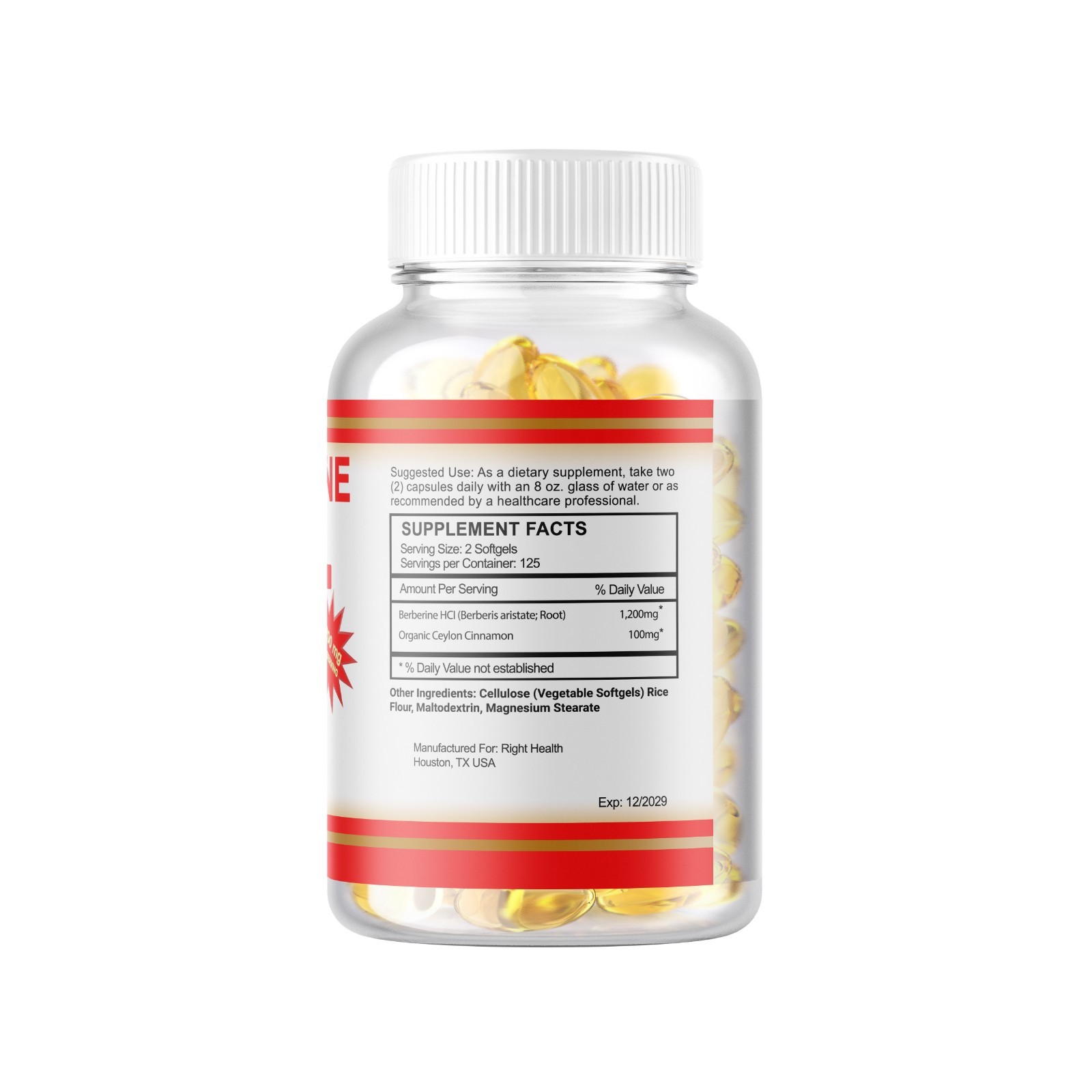 250 Berberine HCl 1200mg High Potency Berberine Supplement, Blood Sugar Support